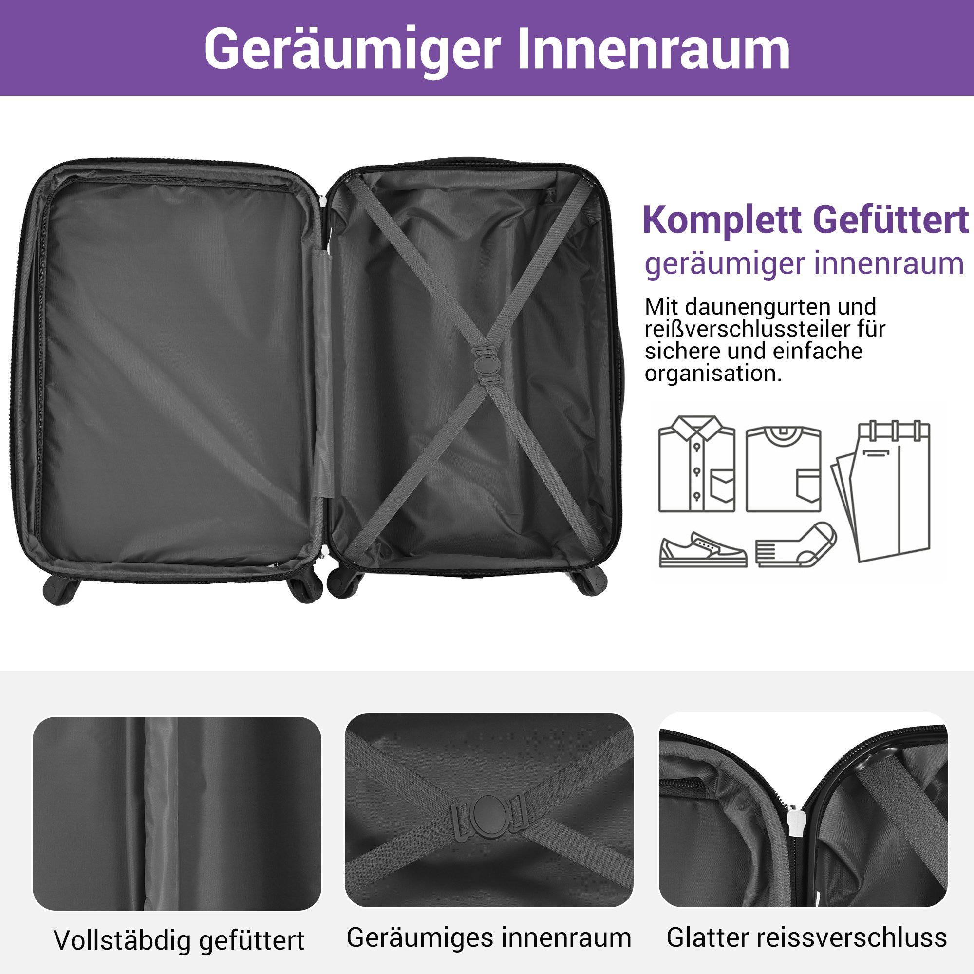 Flieks Hartschalen-Trolley, 4 Rollen, Hartschalenkoffer Handgepäck-Trolley Reisekoffer Geschäftsreisekoffer
