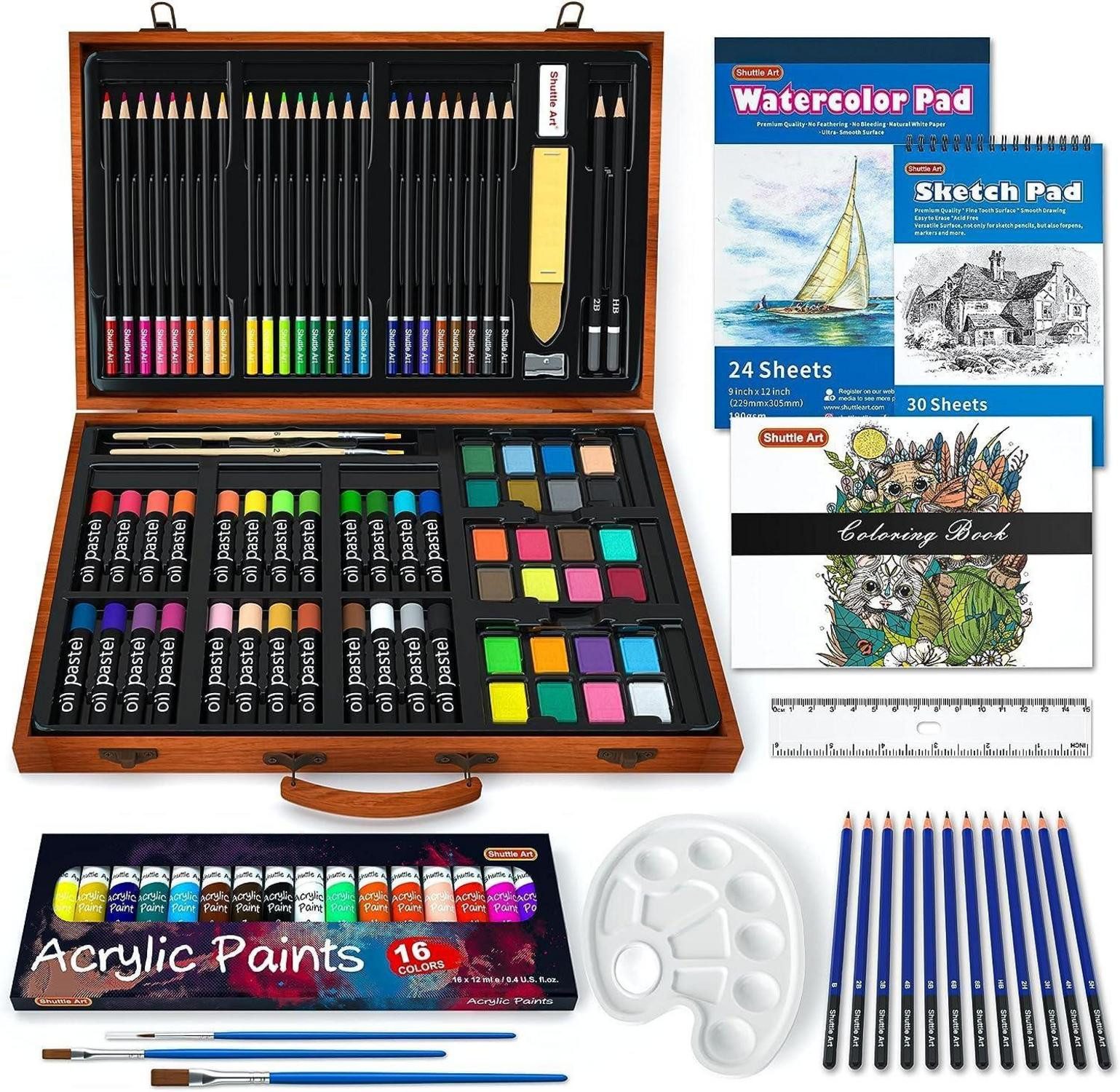 Shuttle Art Künstlerstift Malset 118-teilig: Malkoffer Acrylfarben Buntstift Ölpastellkreide