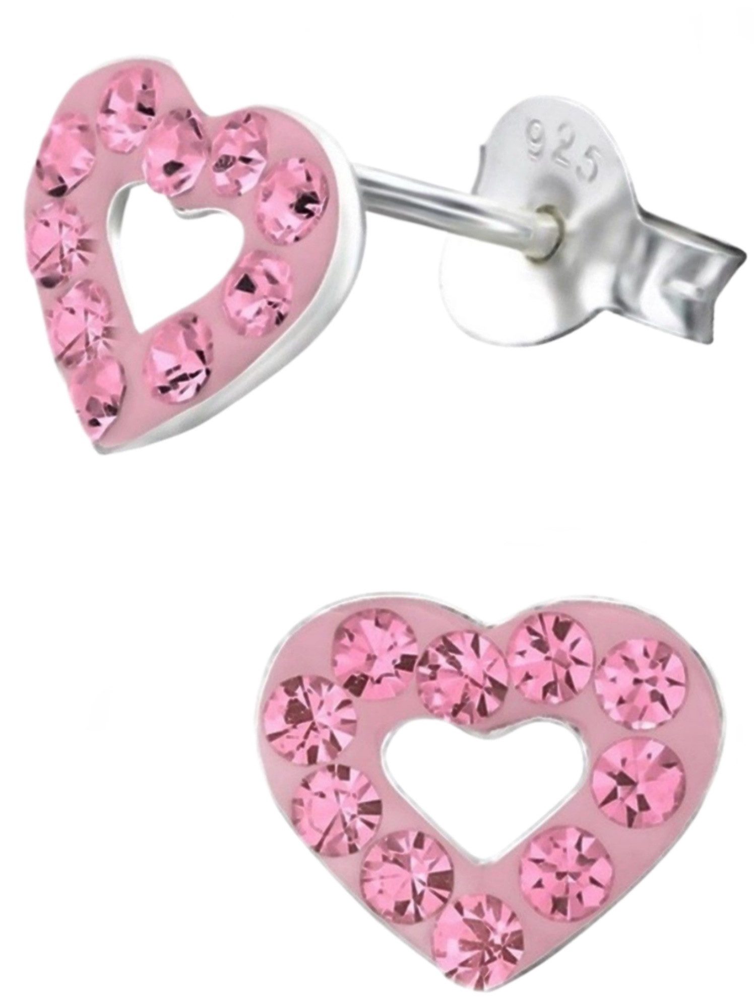 Goldene Hufeisen Paar Ohrstecker Süße Herzohrringe für Kinder Rosa Kristallzauber für kleine Mädchen (inkl. Etui), 925 Sterling Silber (hypoallergen)