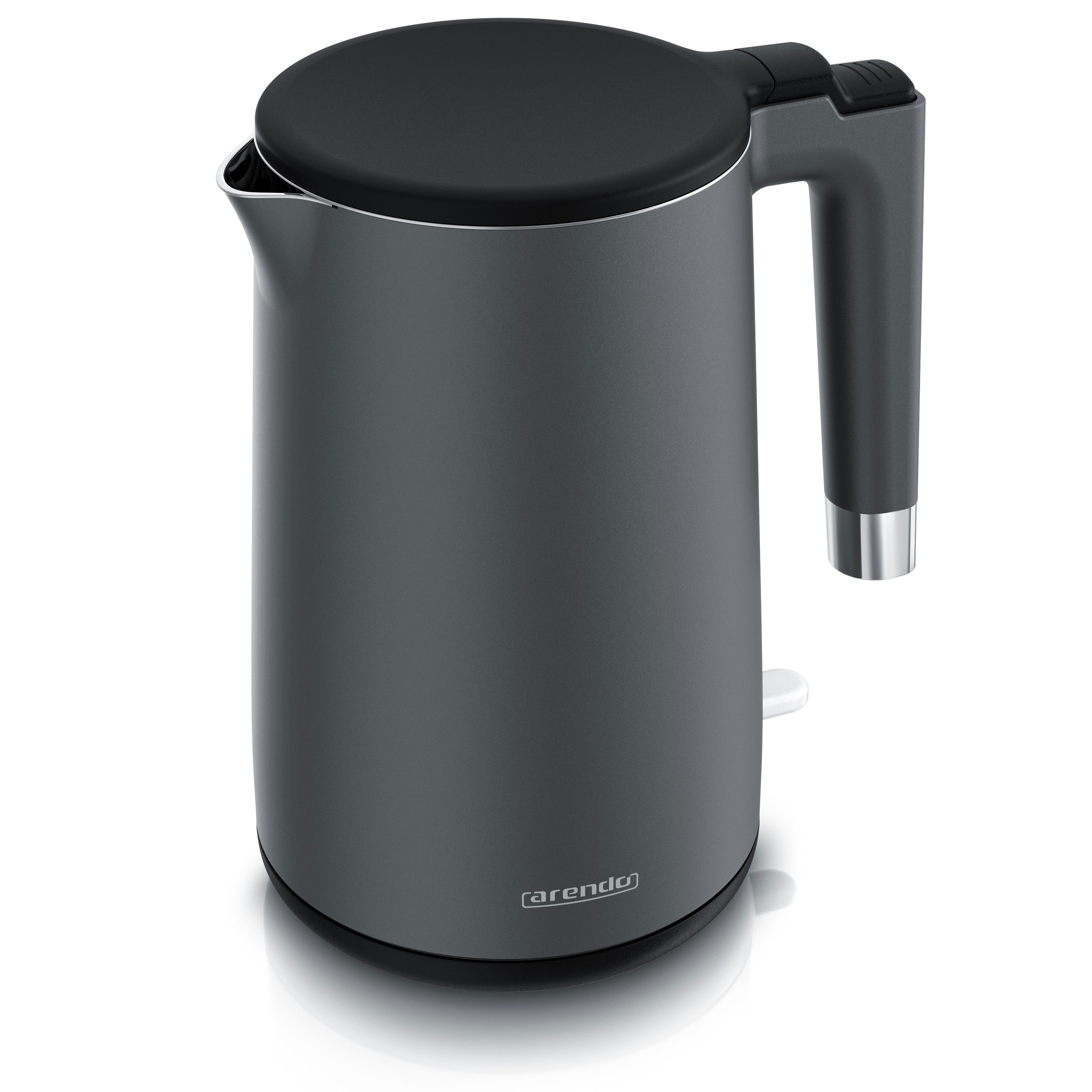 Arendo Wasserkocher aus Edelstahl, Doppelwand-Design, 360° Controller, Cool Grey Matt, 1,5 l, 2000 W, Teekocher, Überhitzungs- und Trockengehschutz, BPA-frei