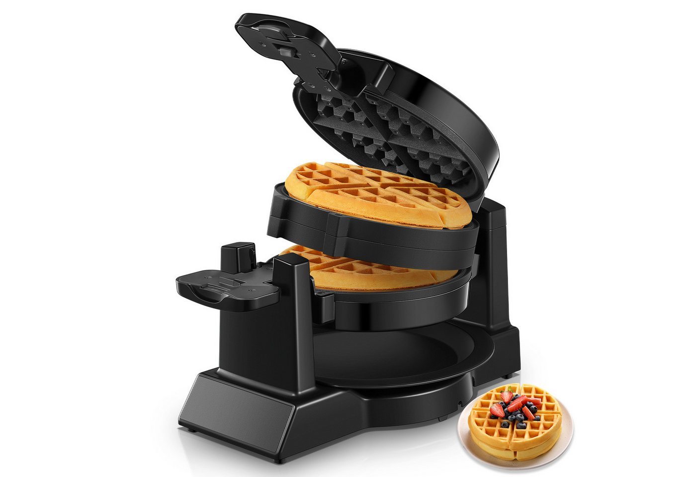 FOHERE Waffeleisen Doppelwaffeleisen für belgische Waffeln, 180°-Wendefunktion, 1400 W, 180°-Wendefunktion, herausnehmbare Fettauffangschale