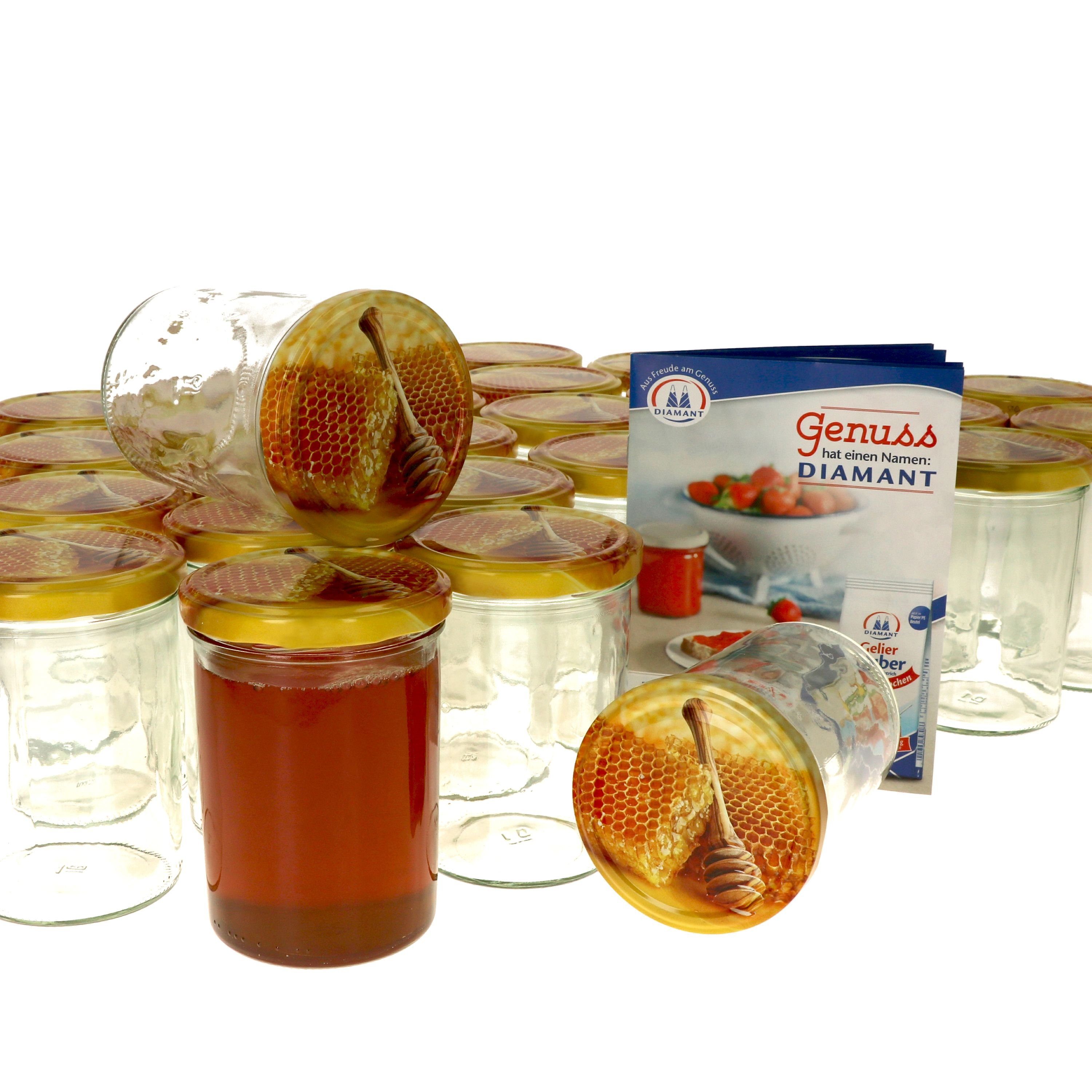 MamboCat Einmachglas Sturzglas Honigwabe 435 Set 82 ml mit Rezeptheft, Carino Deckel Glas 50er To