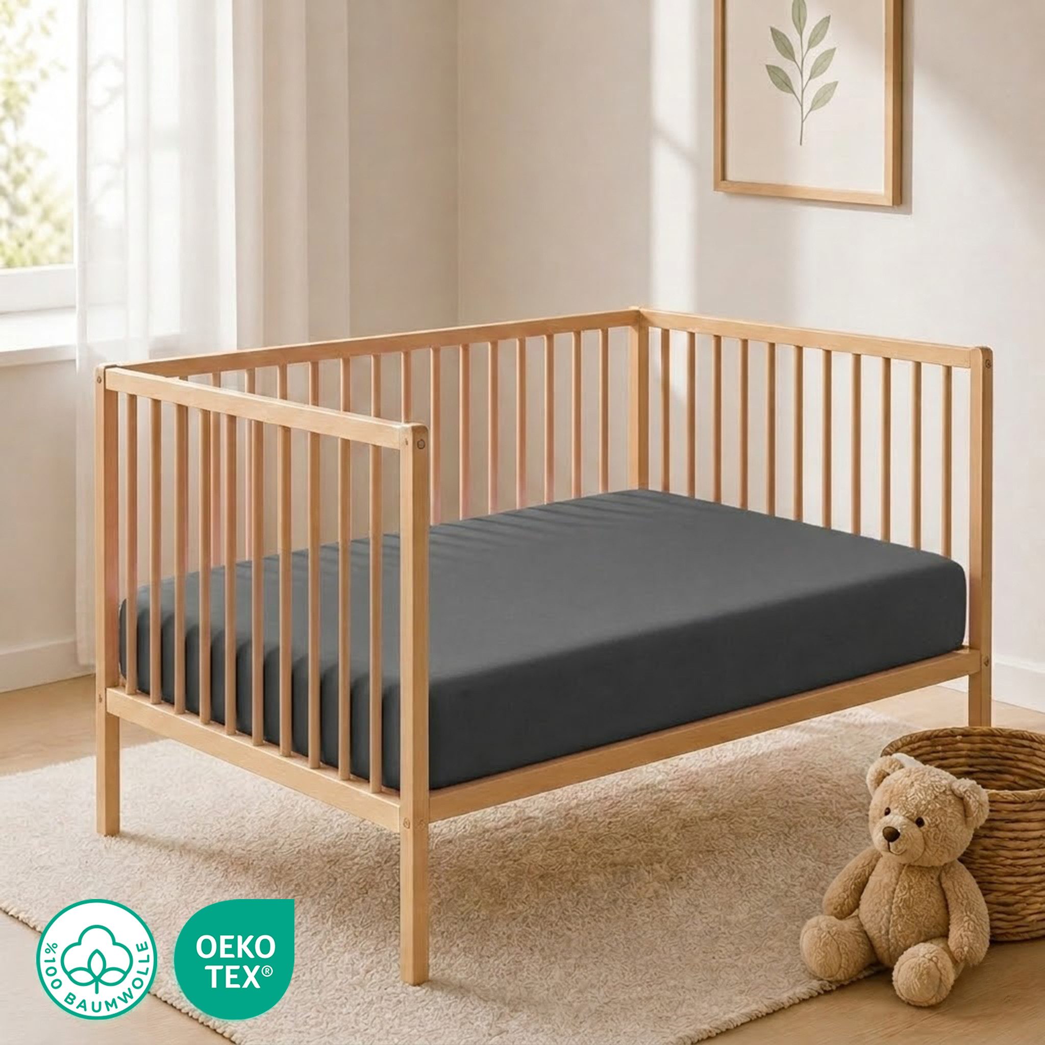Buymax Spannbettlaken Babybett Kinderbett 60x120cm 70x140cm, Jersey 100% Baumwolle, Gummizug: Rundumgummi, (1 Stück), bis 15 cm Matratzenhöhe, weich, atmungsaktiv, hautfreundlich