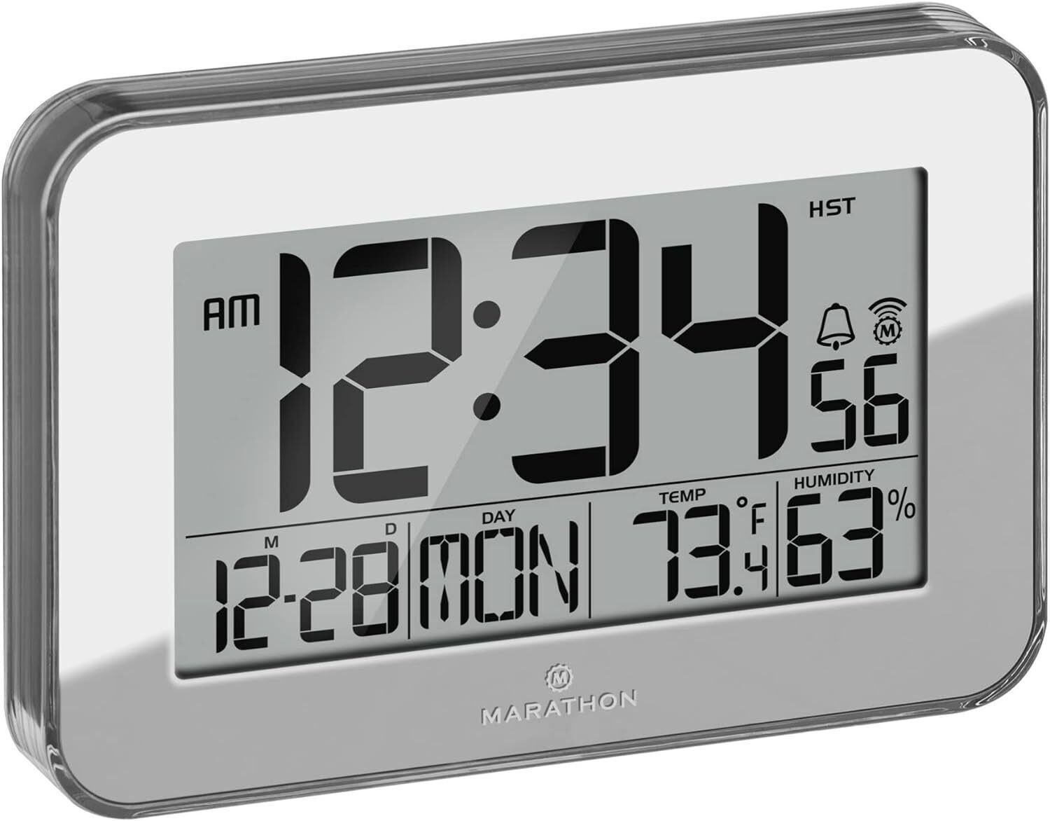 Marathon Hygrometer Atom-Wanduhr, (1-St), 24-Stunden-Anzeigeformat, Atom-/Funkuhr, Kalender, Innentemperatur