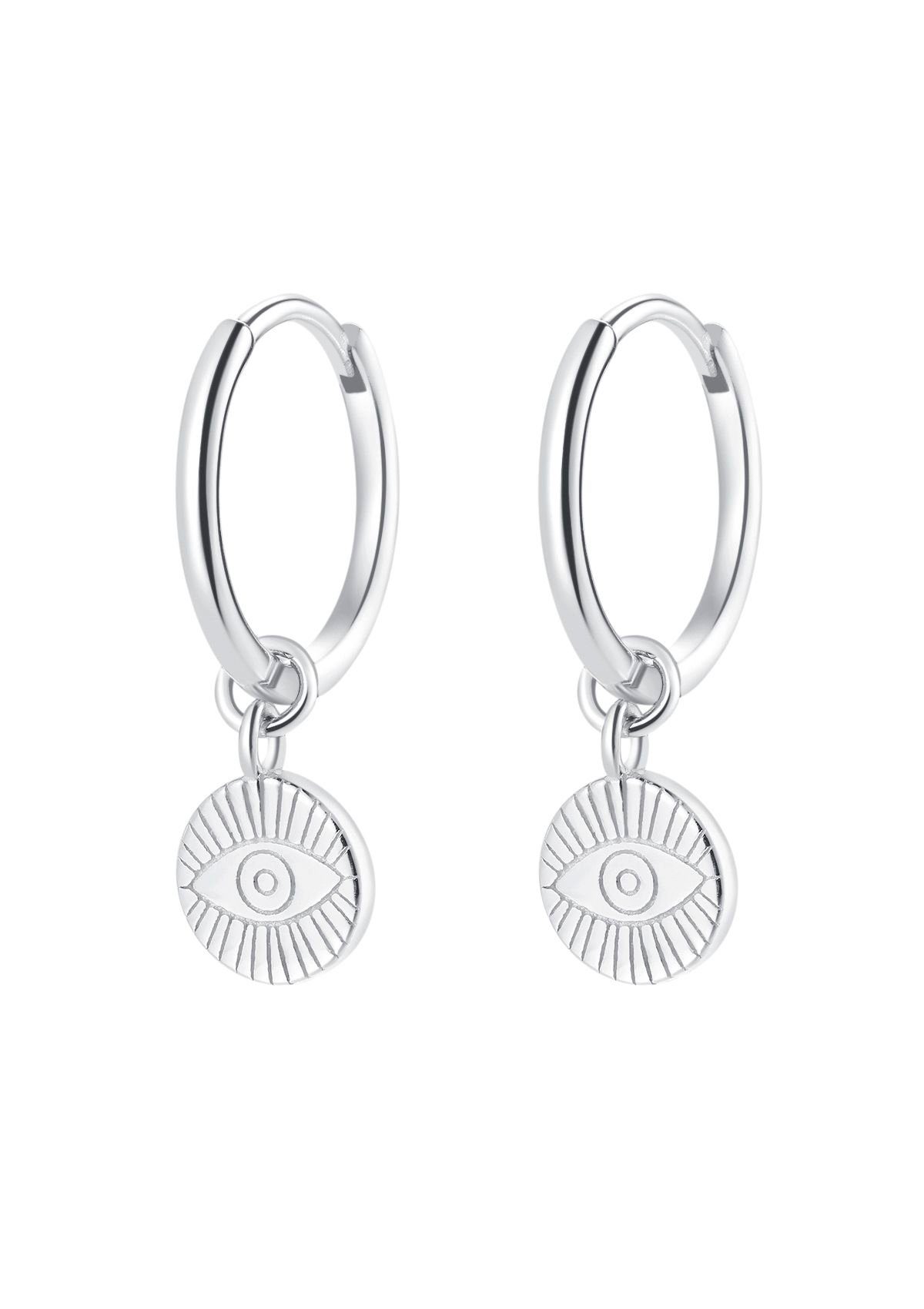 Paar Ohrhänger Silber 925 Creolen Damen Evil Eye, 18K Vergoldet