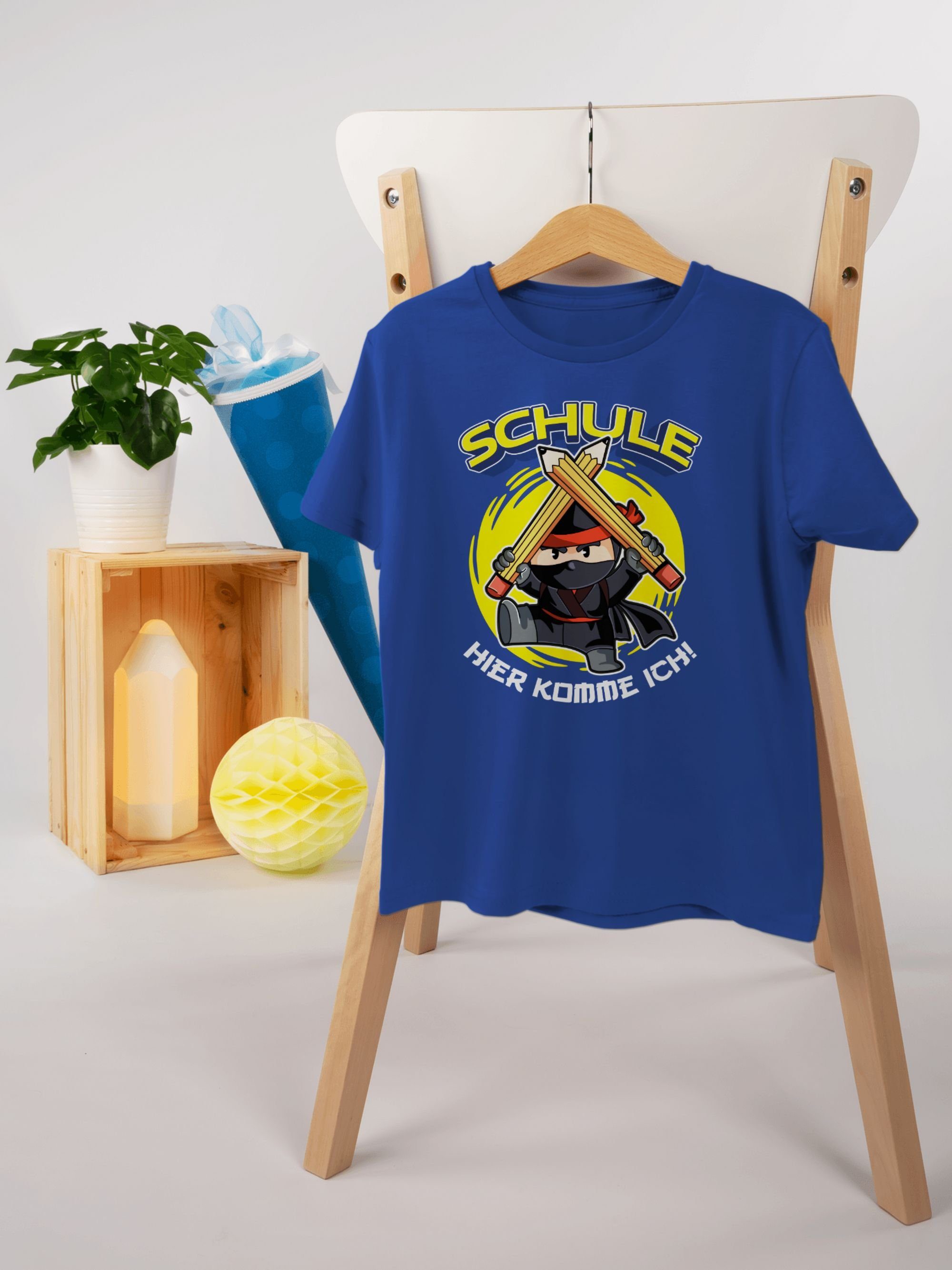 Hier Einschulung komme Schule Royalblau T-Shirt 2 Geschenke ich! Schulanfang Junge Shirtracer Ninja