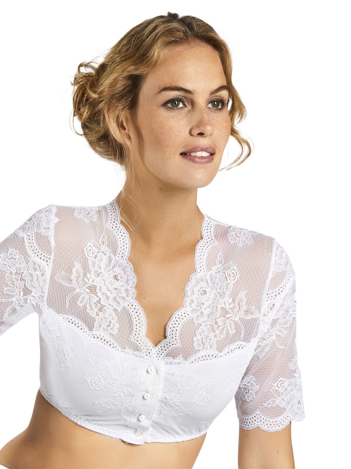 Dirndlbluse Dirndlbluse mit Knopfleiste, kurzarm Tracht