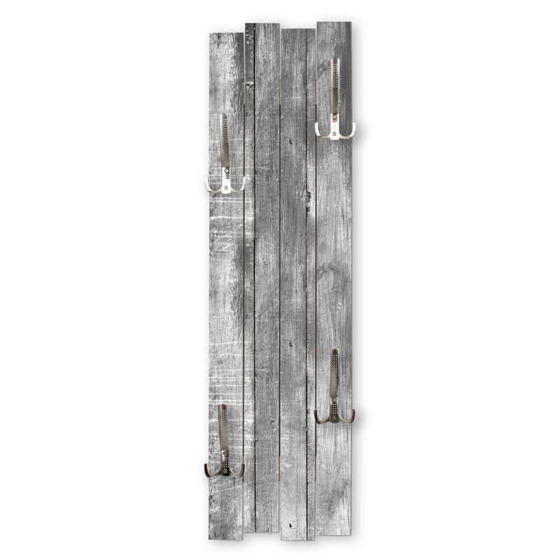Kreative Feder Wandgarderobe Wand-Garderobe „Altes Holz Grau“ aus Holz, Shabby-Chic; ca. 100 x 30 cm; mit 4 Haken; außergewöhnlich, modern