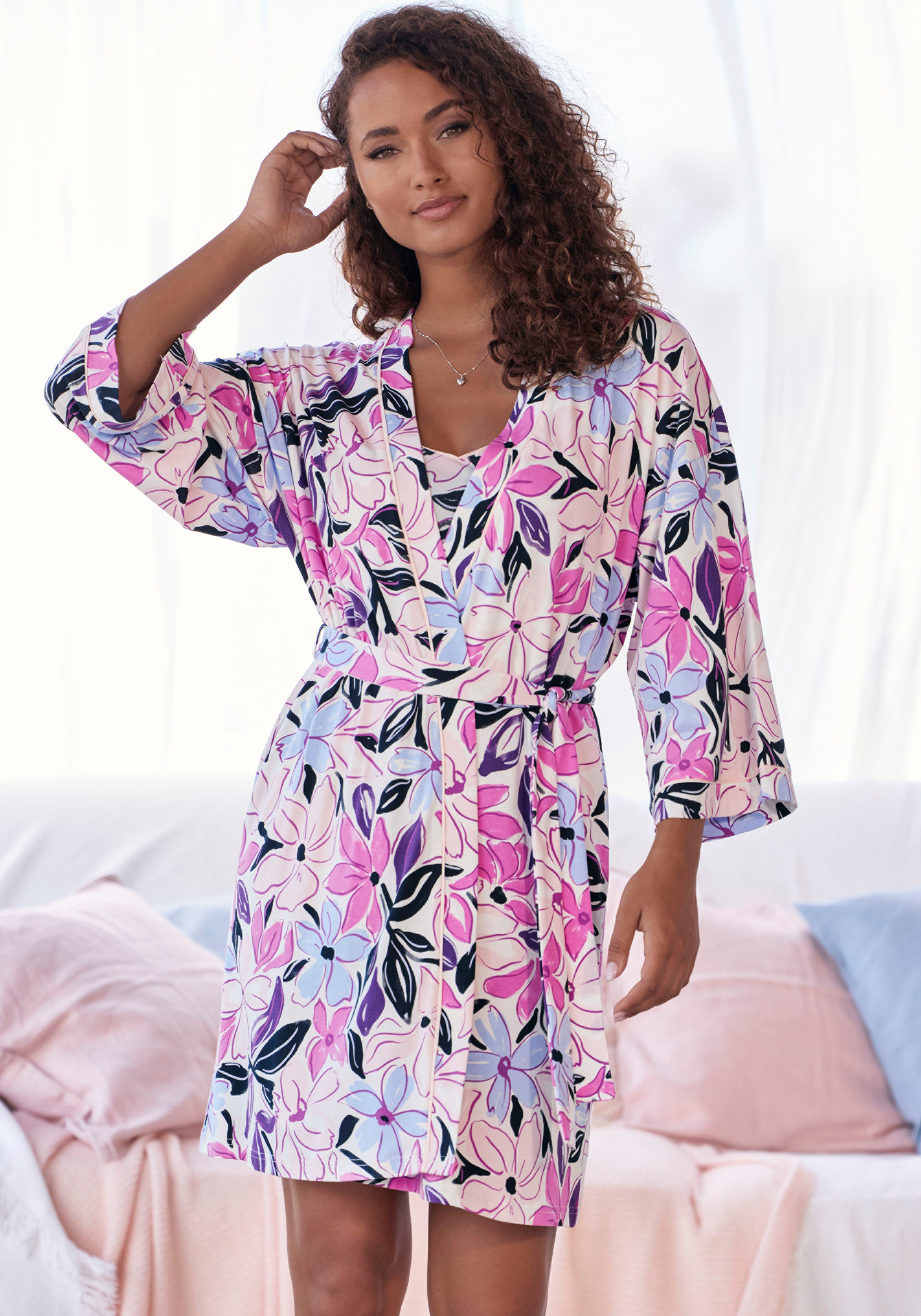 LASCANA Kimono, Kurzform, Single-Jersey, Kimono-Kragen, Gürtel, günstig online kaufen