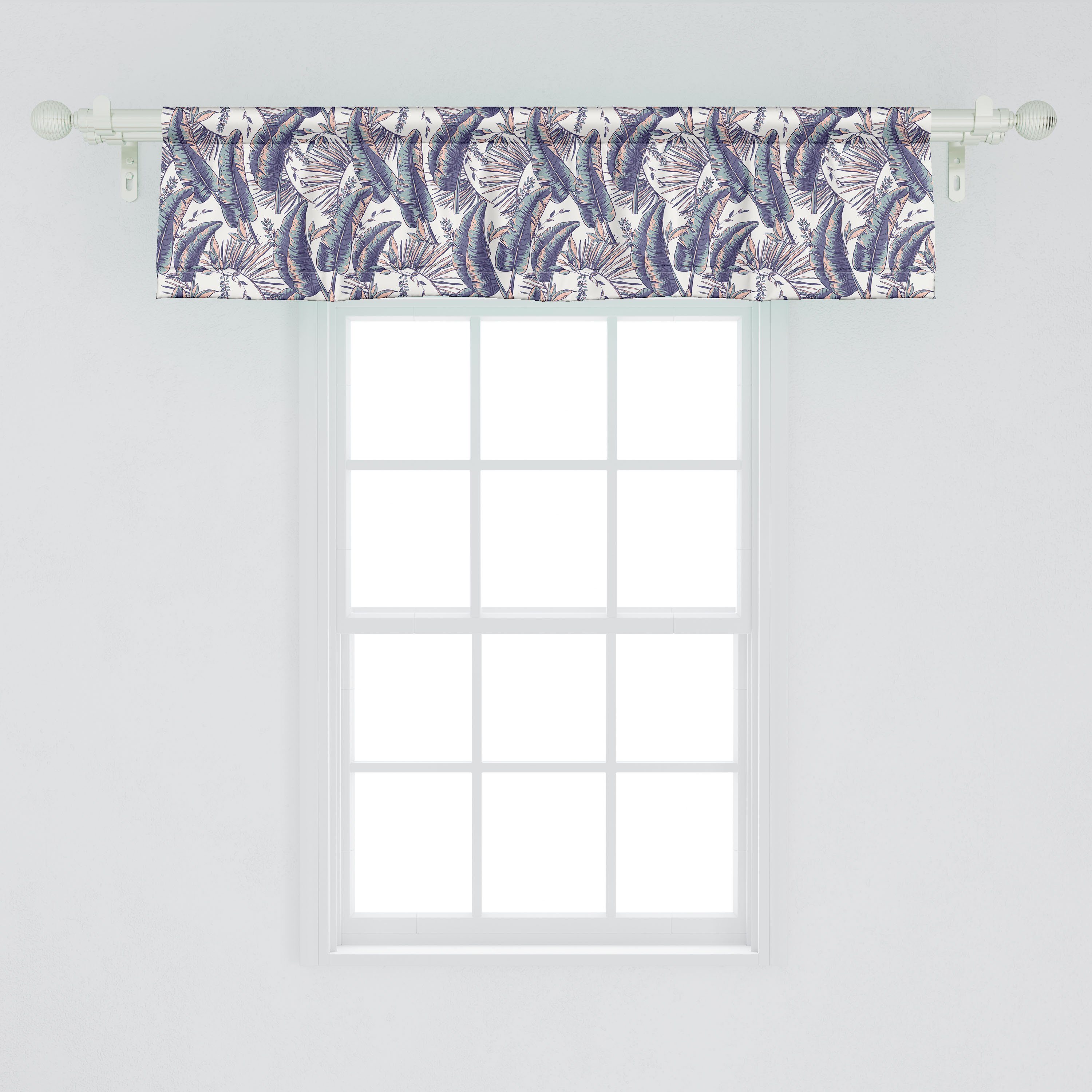 Scheibengardine Vorhang Volant für Schlafzimmer mit Stangentasche, Küche Dekor Gefiedert Banana Microfaser, Abakuhaus, Leaves Kunst Tropisch