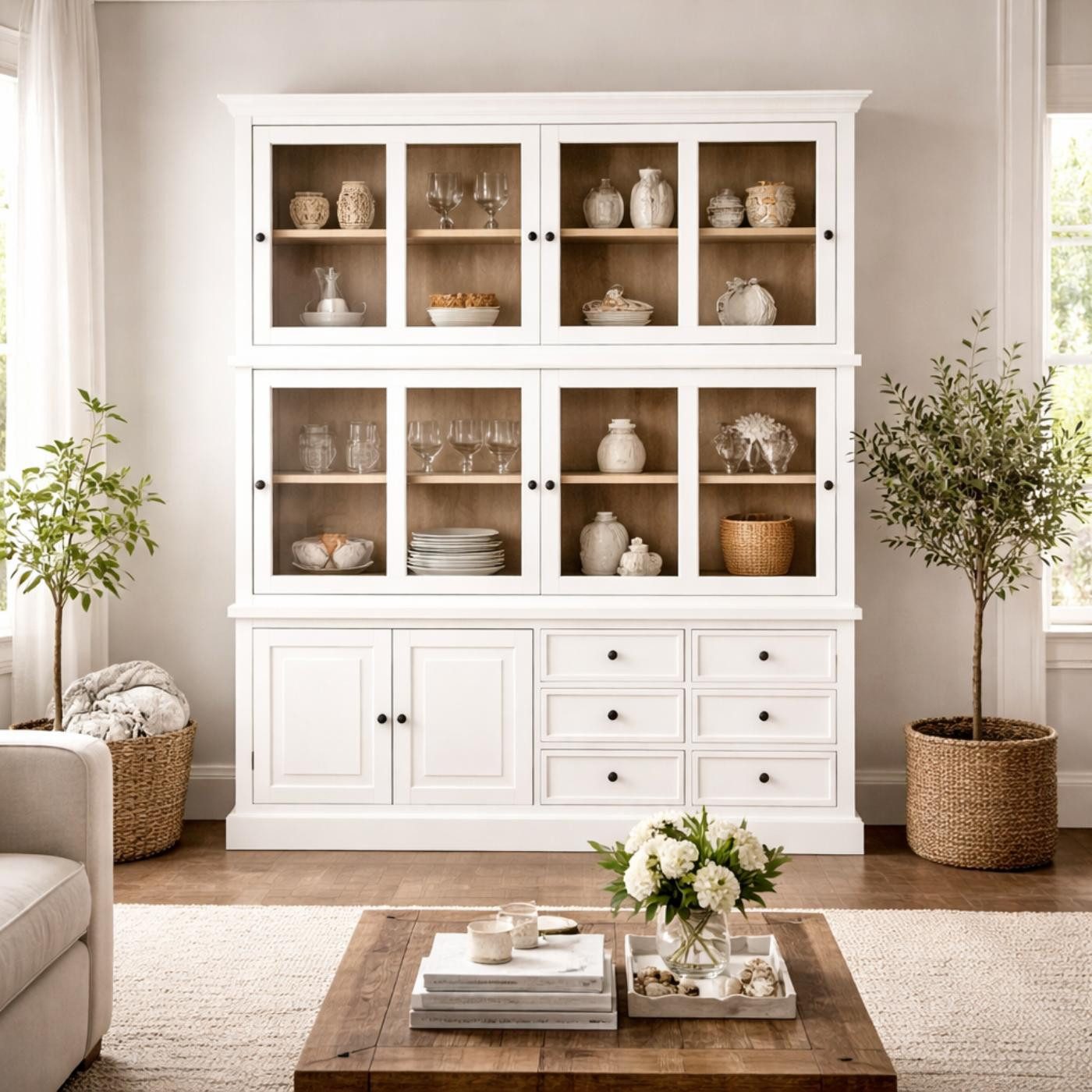 baario Buffet Schrank CREEK Landhaus weiss Massivholz Wohnzimmerschrank Schiebetüren