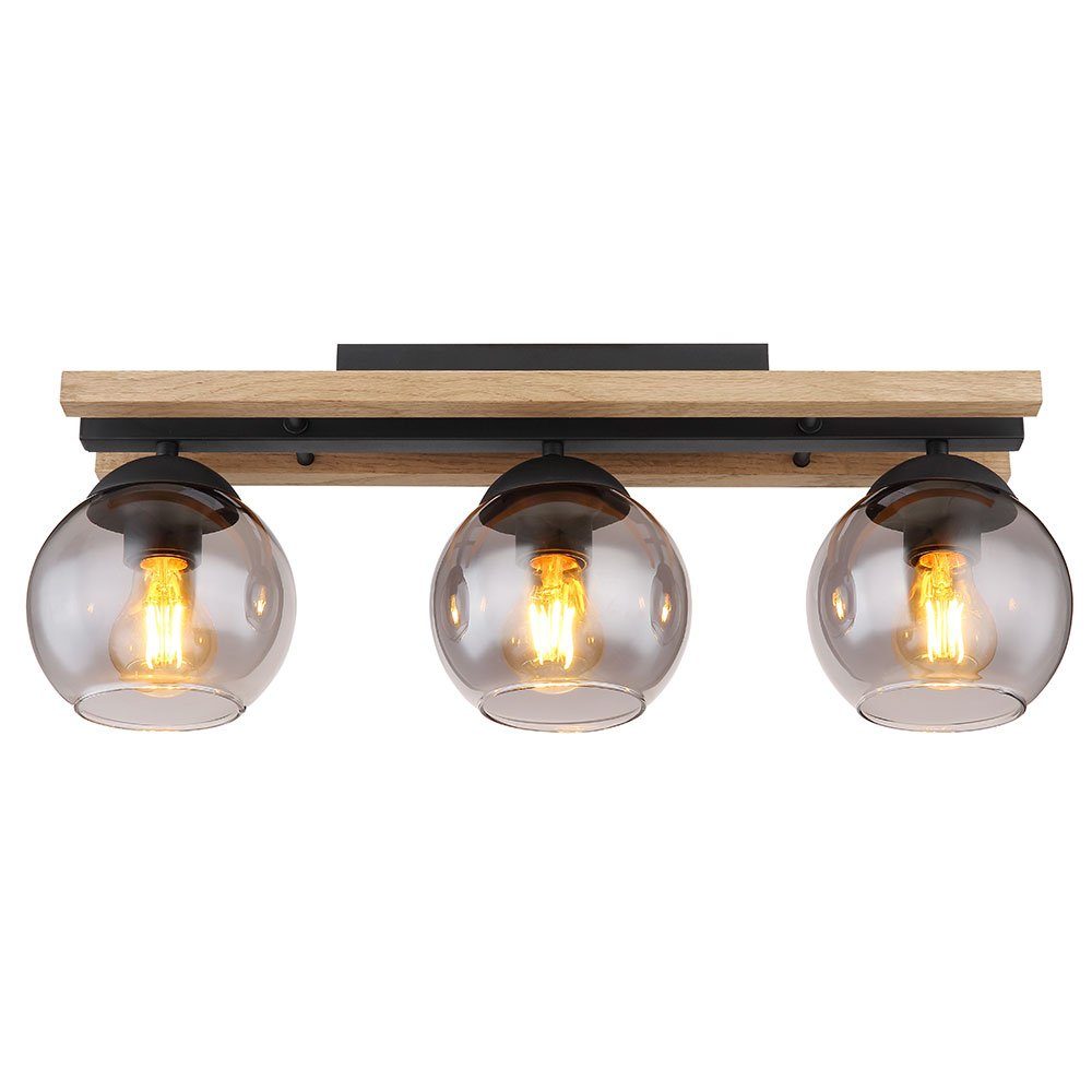 Deckenlampe Eichenholz Globo cm Deckenspot, inklusive, Flammig Esszimmerleuchte 3 LED Leuchtmittel nicht L Metall 60 rauch