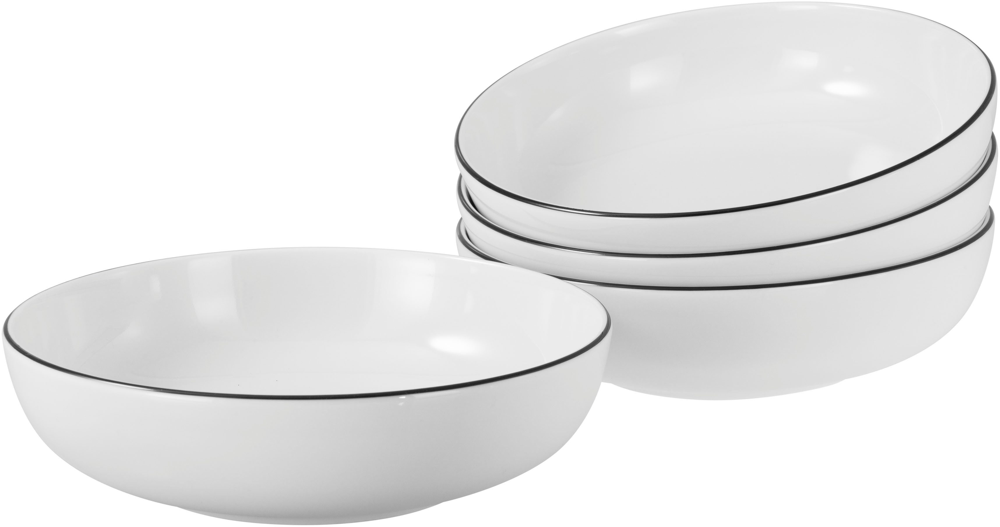 creaTable Schale Allround Black Line, Poke Bowl 21 cm 4-tlg, Porzellan, (Set, 4-tlg), Daily Use, Zeitlos