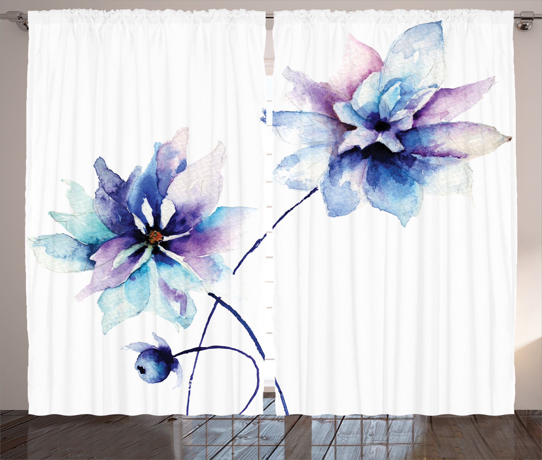 Vorhang Blumen Blumen mit Schlafzimmer Schlaufen Retro Gardine Kräuselband Abakuhaus, und Haken,