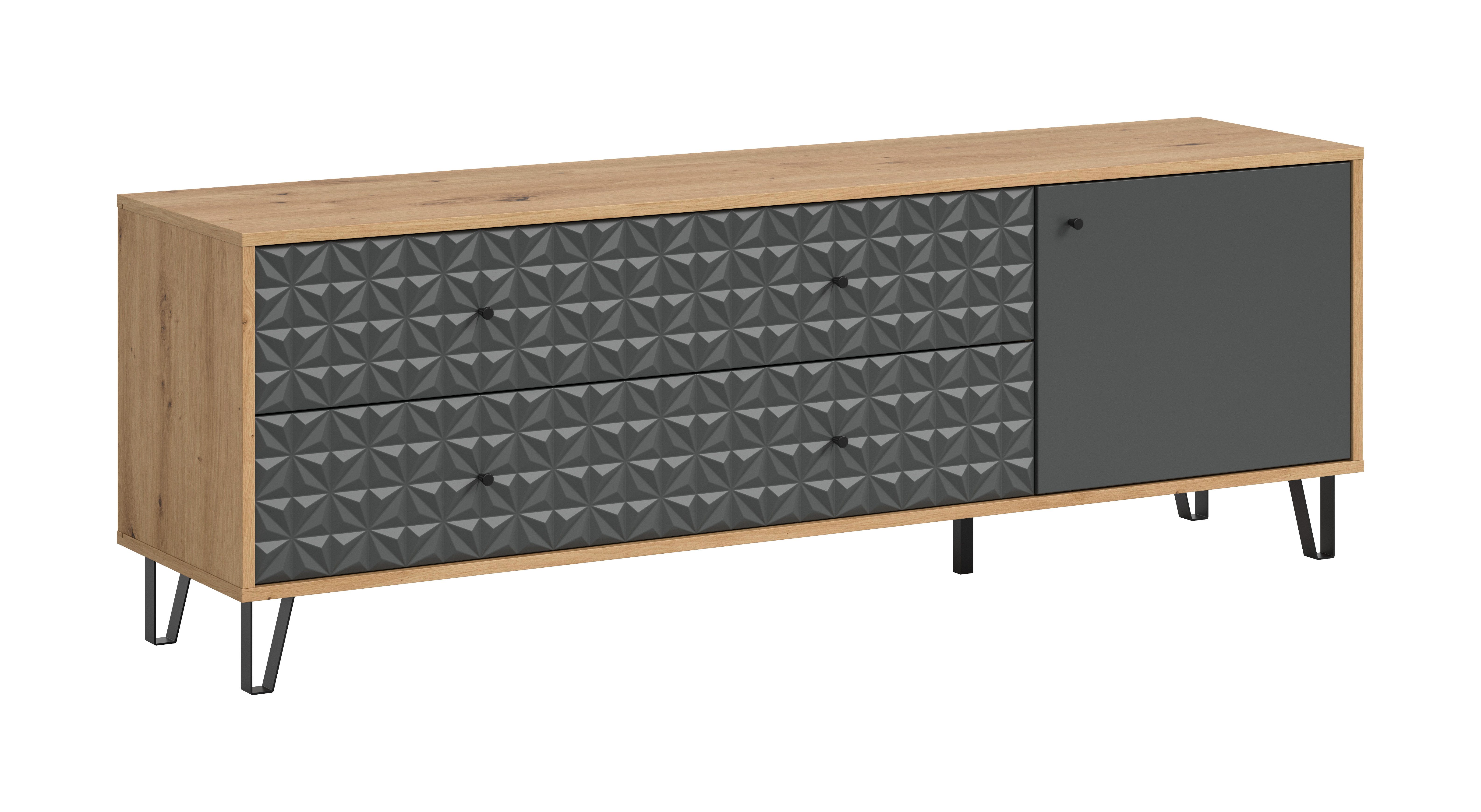 furnling Lowboard Prima, 1 Tür, 2 Schubladen in Prisma Optik, Breite 164 cm