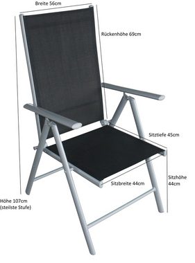 DEGAMO Garten-Essgruppe BAGO 5-teilig, 4x Stapelsessel, 1x Ausziehtisch 120/162x70cm, Aluminium silbergrau