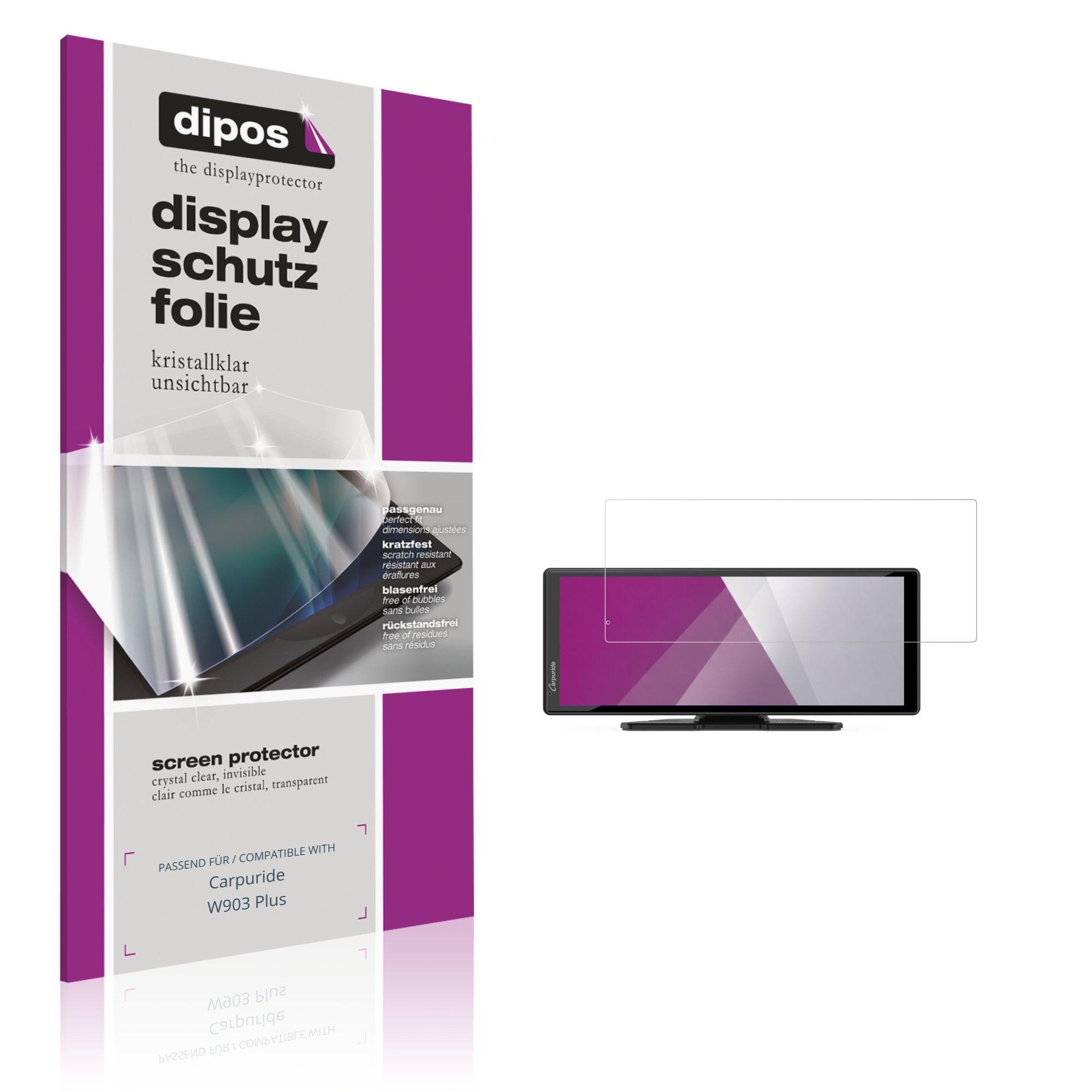 dipos Displayschutzfolie Schutzfolie für Carpuride W903 Plus, 2 Stück, Displayschutz Schutz Folie Made in Germany