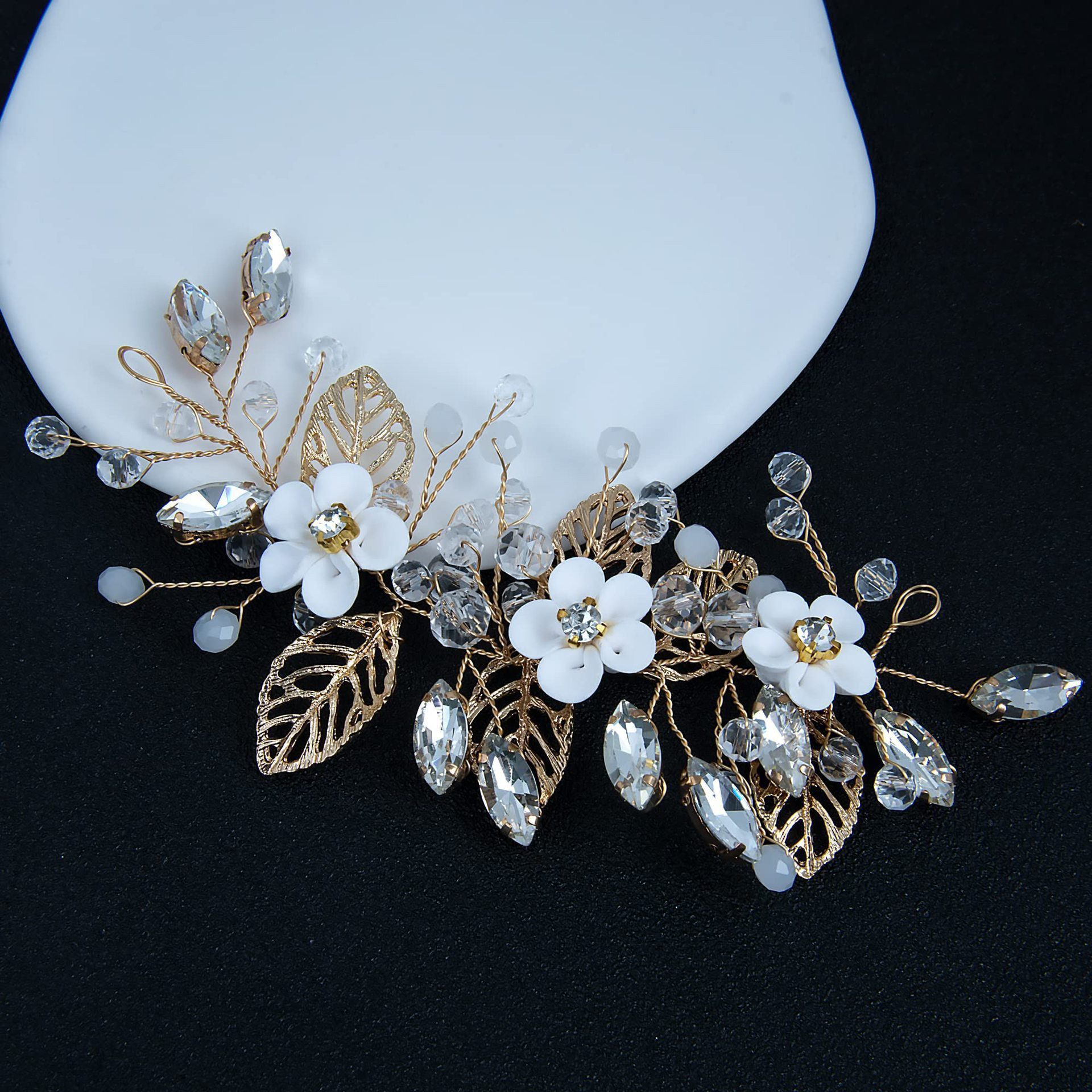 Coonoor Haarspange mit Strasssteinen, Blatt, Hochzeit, elegantes Brautschmuck