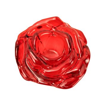 Online-Fuchs Kerzenständer 5er Set Kerzenhalter für Stabkerzen als Rosenblüten Rosen-Design ROT, Maße: 7x7x8 cm, aus Glas, für Tafelkerzen mit 2,1 cm Durchmesser