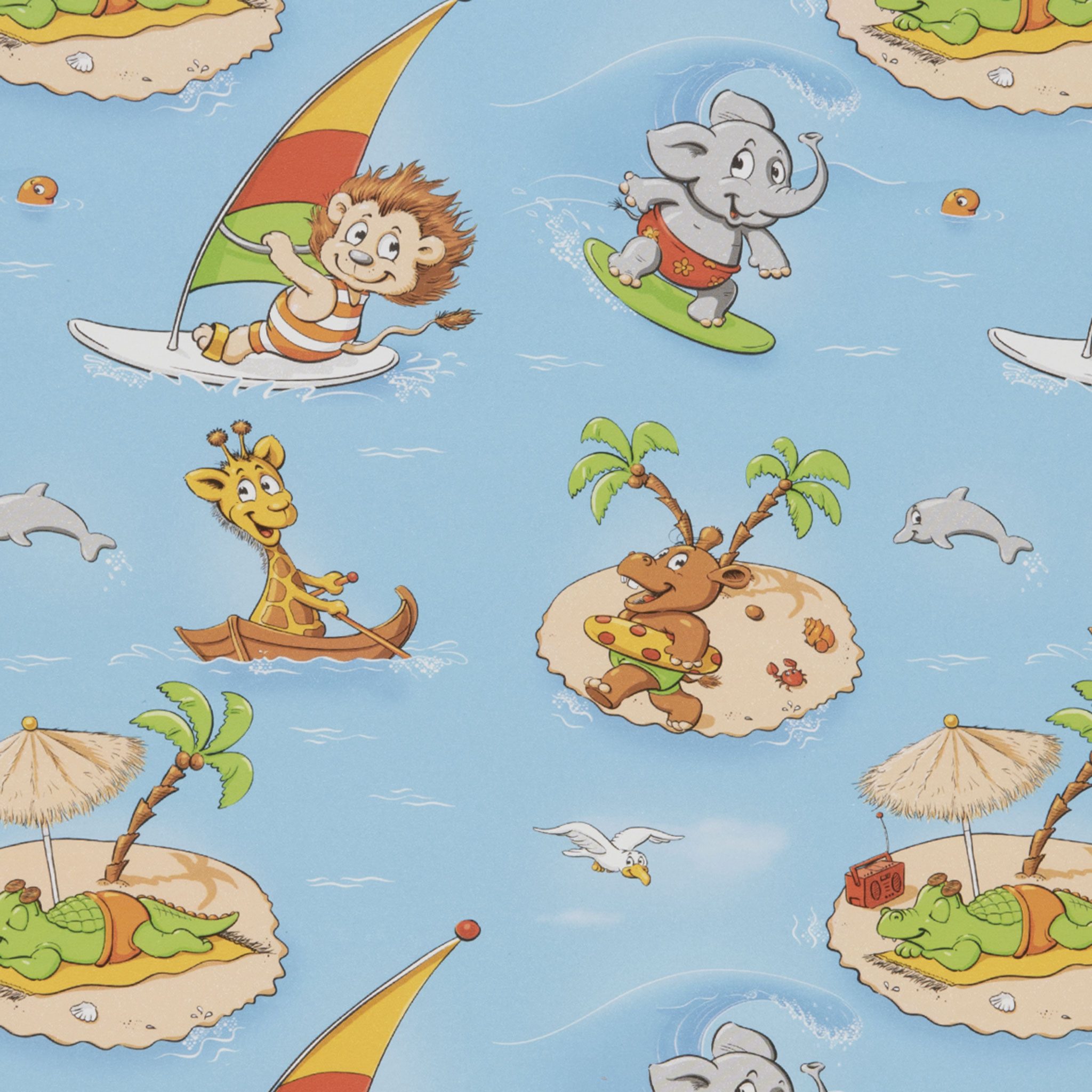 Star Geschenkpapier, Geschenkpapier Afrika / Tiere am Meer 70cm x 2m Rolle hellblau