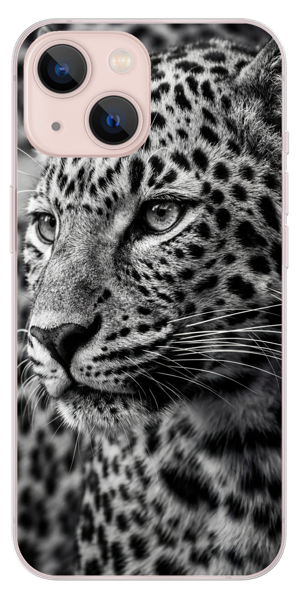 MuchoWow Handyhülle für Apple iPhone 13 Leopard - Schwarz - Weiß - Auge, Smartphone-Bumper, Print, Handy Schutzhülle Dünn