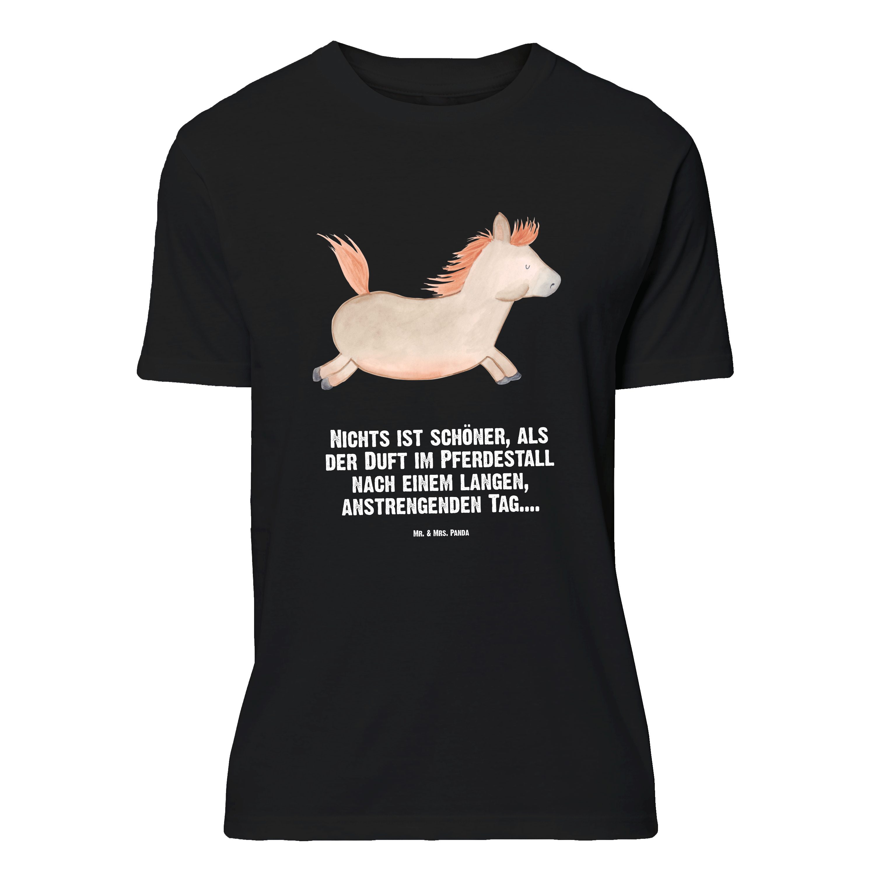 Mr. & Mrs. Panda T-Shirt Pferd Springen, Розмір M T-Shirt, Schwarz, Pony, Pferdestall, Reiten, (Packung, 1-tlg)