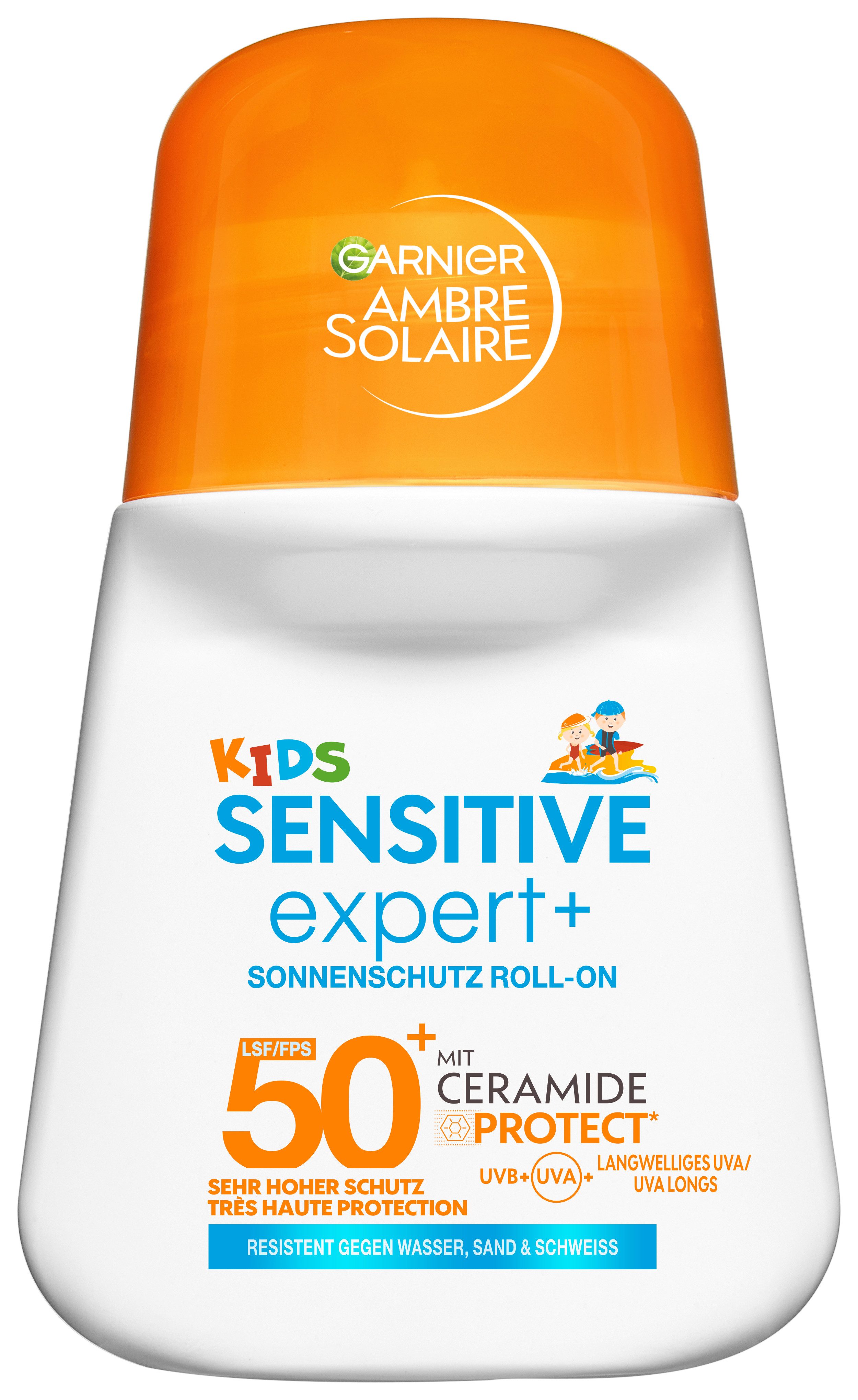 GARNIER Sonnenschutzstift AMBRE SOLAIRE KIDS SENSITIVE EXPERT+ ROLL-ON LSF 50+, für Kinder, Milch-Textur, mit Ceramide-Protect