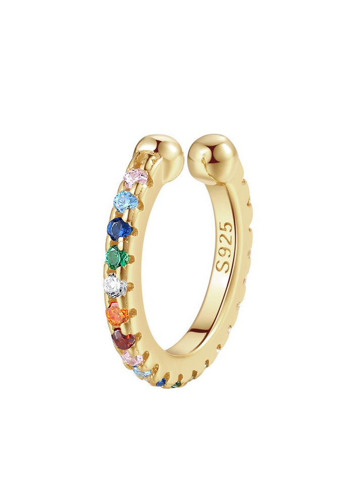 Hey Happiness Ohrklemme Regebogen Ear Cuff Damen, Ohrklemme ohne Piercing, 18K Vergoldeter 925 Silber Fake Ohrring mit bunten Zirkonia