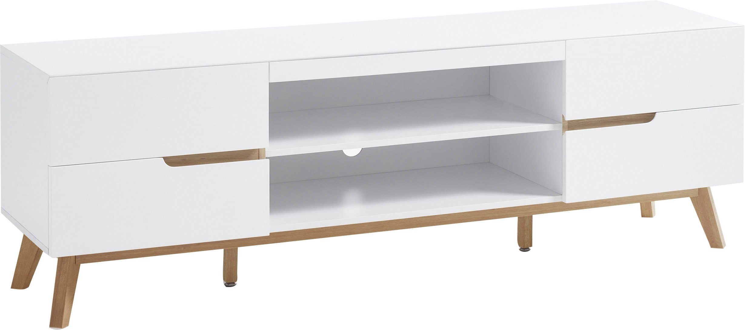 geölt Cervo, Massivholz cm, Asteiche MCA ca. furniert 169 Lowboard Breite Absetzung furniture