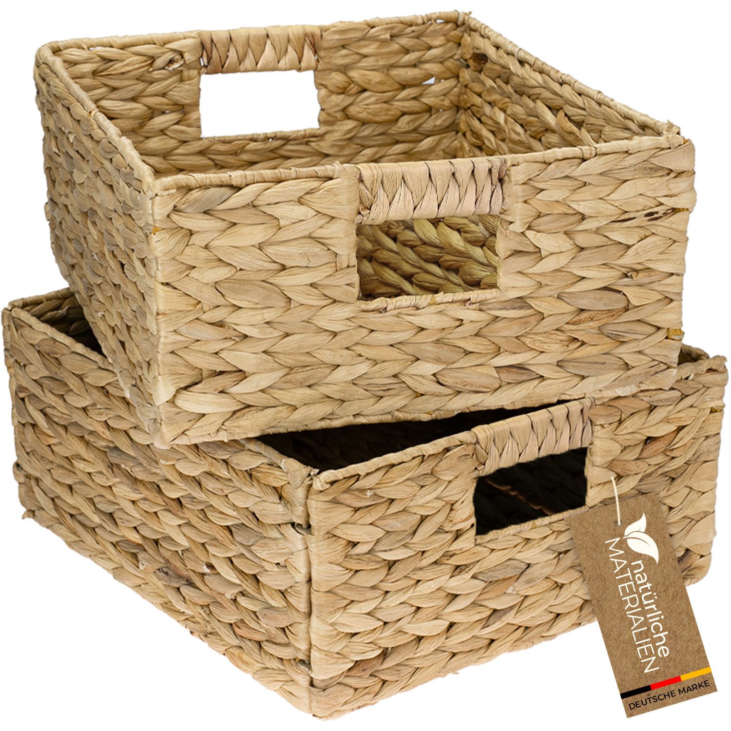 HMF Regalkorb Handgeflochtener Aufbewahrungskorb aus Wasserhyazinthe Seegras, Aufbewahrungsbox passend für Kallax Regal halbes Fach, 30 x 34 x 15 cm