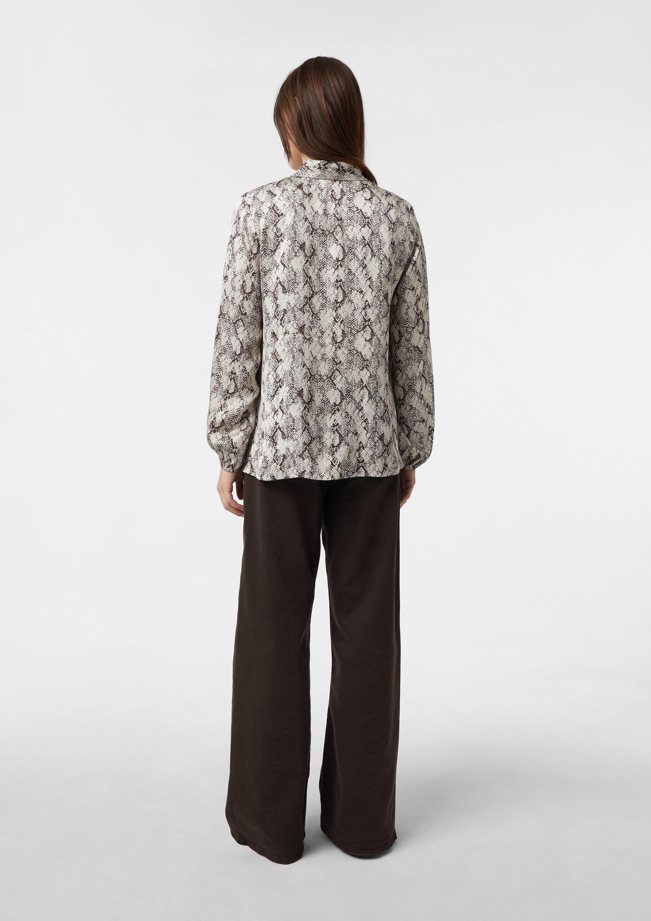 comma Langarmbluse Bluse Satinierte Hemdbluse mit All-over-Print