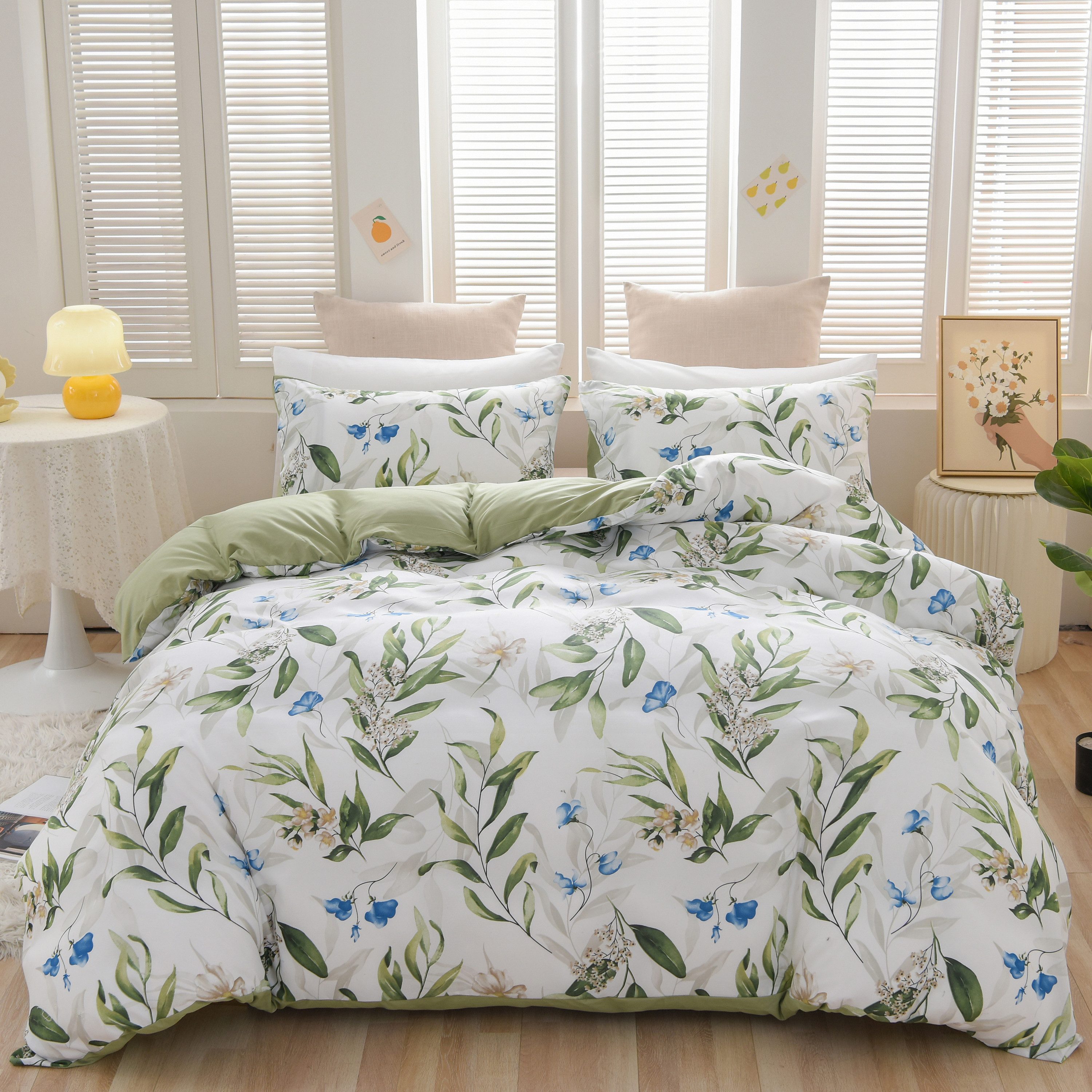ibettertec Bettwäsche Bettwäsche 135x200cm,200x200cm,Blätter Blumen Pflanze günstig online kaufen