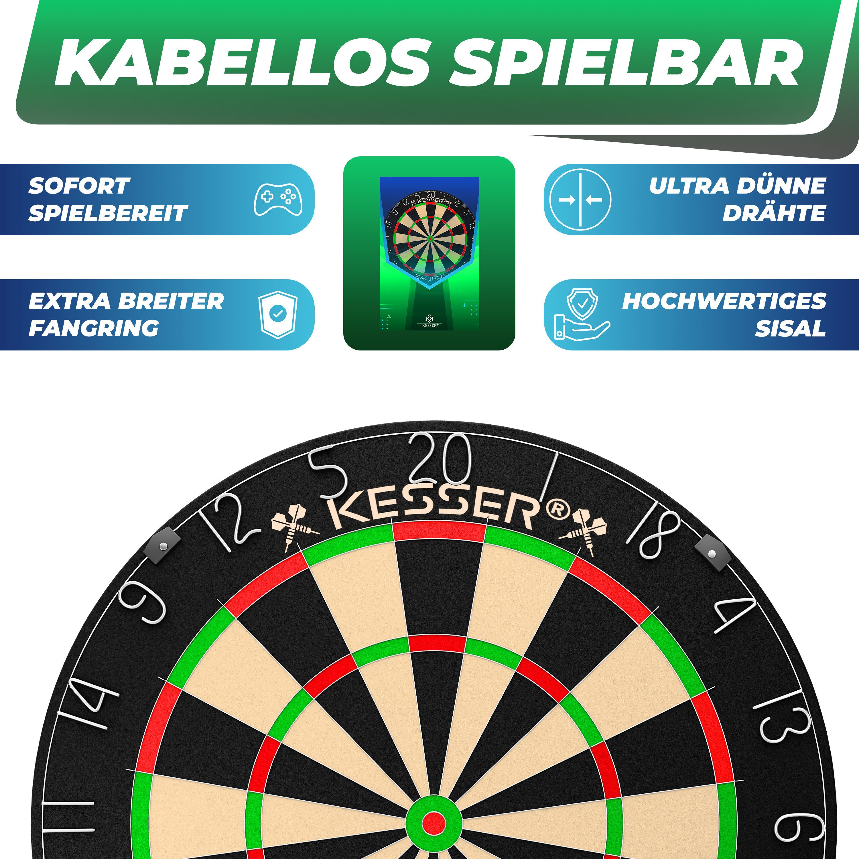 KESSER Dartscheibe Classic 45cm, Dartscheibe Sisal mit Dartpfeile Professional Dartboard