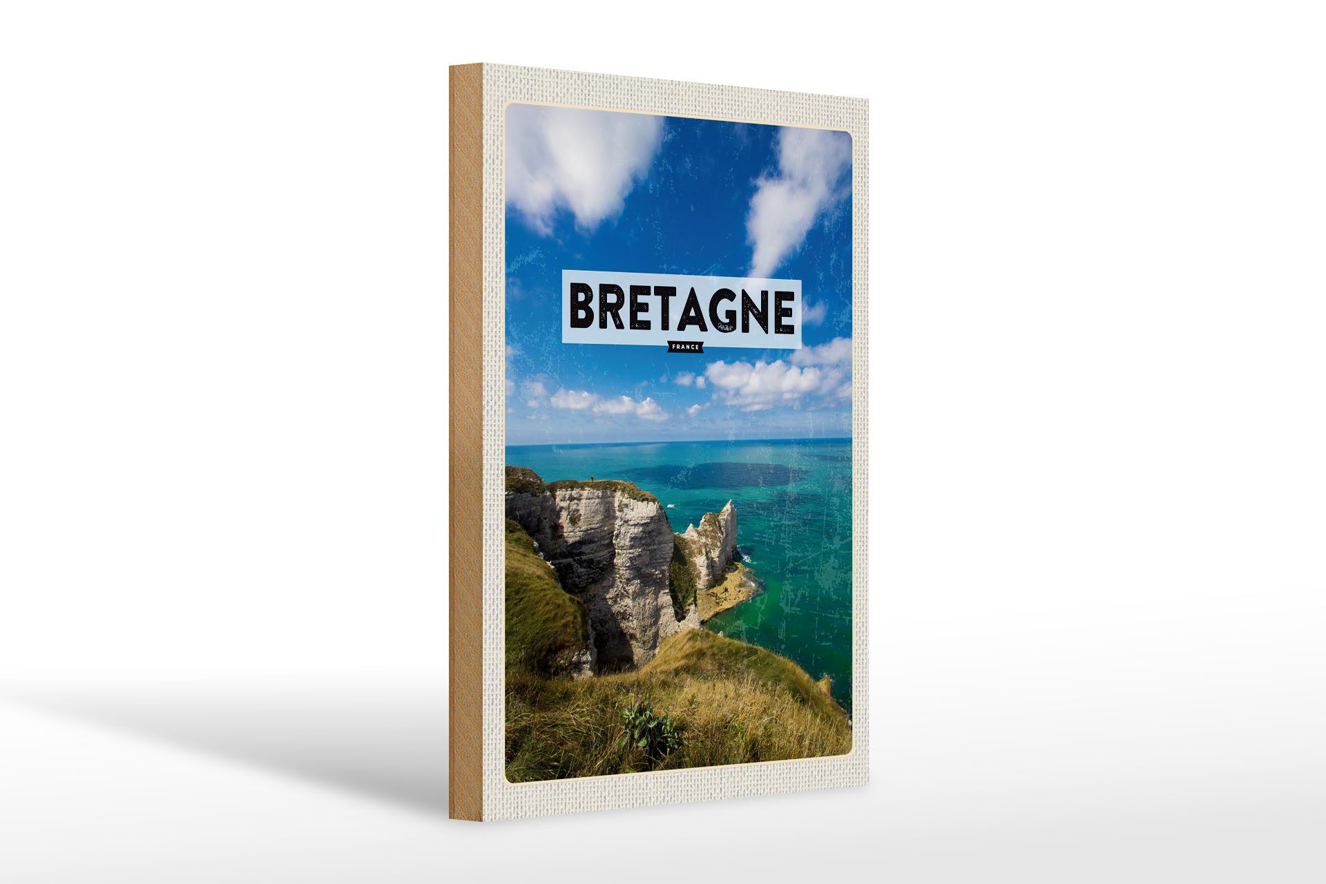 Holzbild Reise 20x30cm Bretagne France Meer Berge Urlaub
