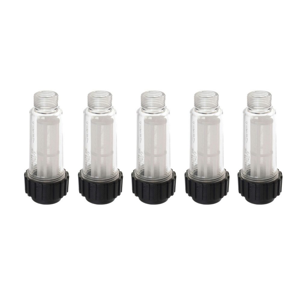 Trade-Shop Wasserfilter 5x passend für Kärcher Kränzle K2, K3, K4, K5, K6 Hochdruckreiniger, Zubehör für Kärcher 4.730-059.0, Nilfisk 128500674, Anschluss: 3/4" Gewinde / Durchmesser: 5cm / Höhe: 12cm
