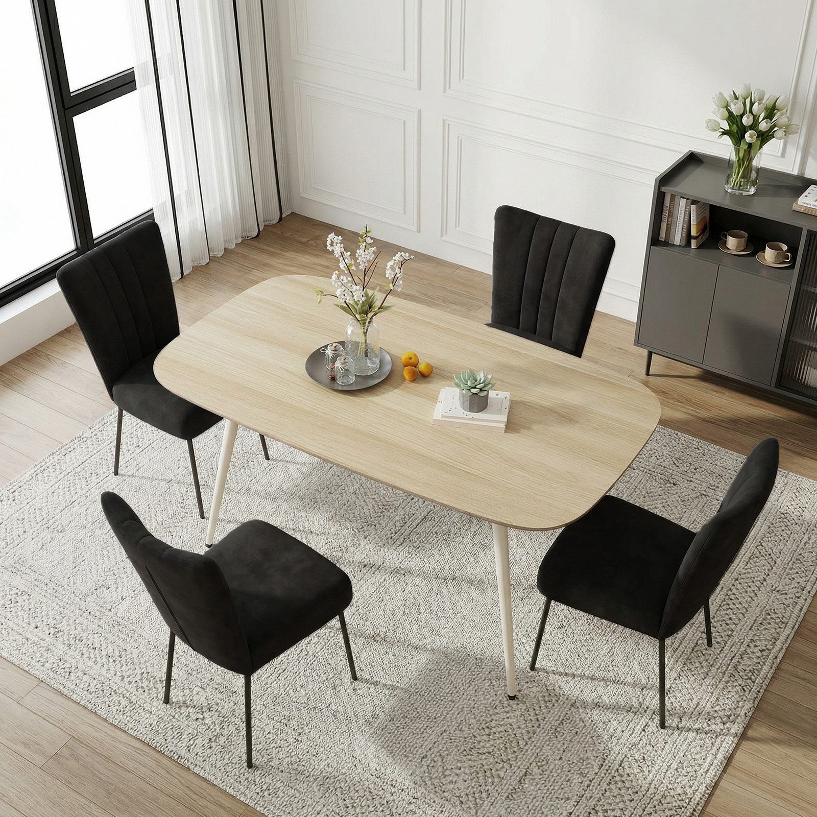 Jiexi Essgruppe Tisch- und Stuhlset, Moderner Esstisch (120×69×76 cm) mit 4 Stühlen
