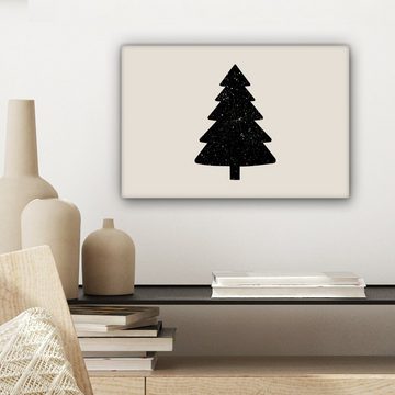 OneMillionCanvasses® Leinwandbild Weihnachtsbaum - Schwarz - Urlaub - Beige, (1 St), Wandbild Leinwandbilder, Aufhängefertig, Wanddeko, 30x20 cm