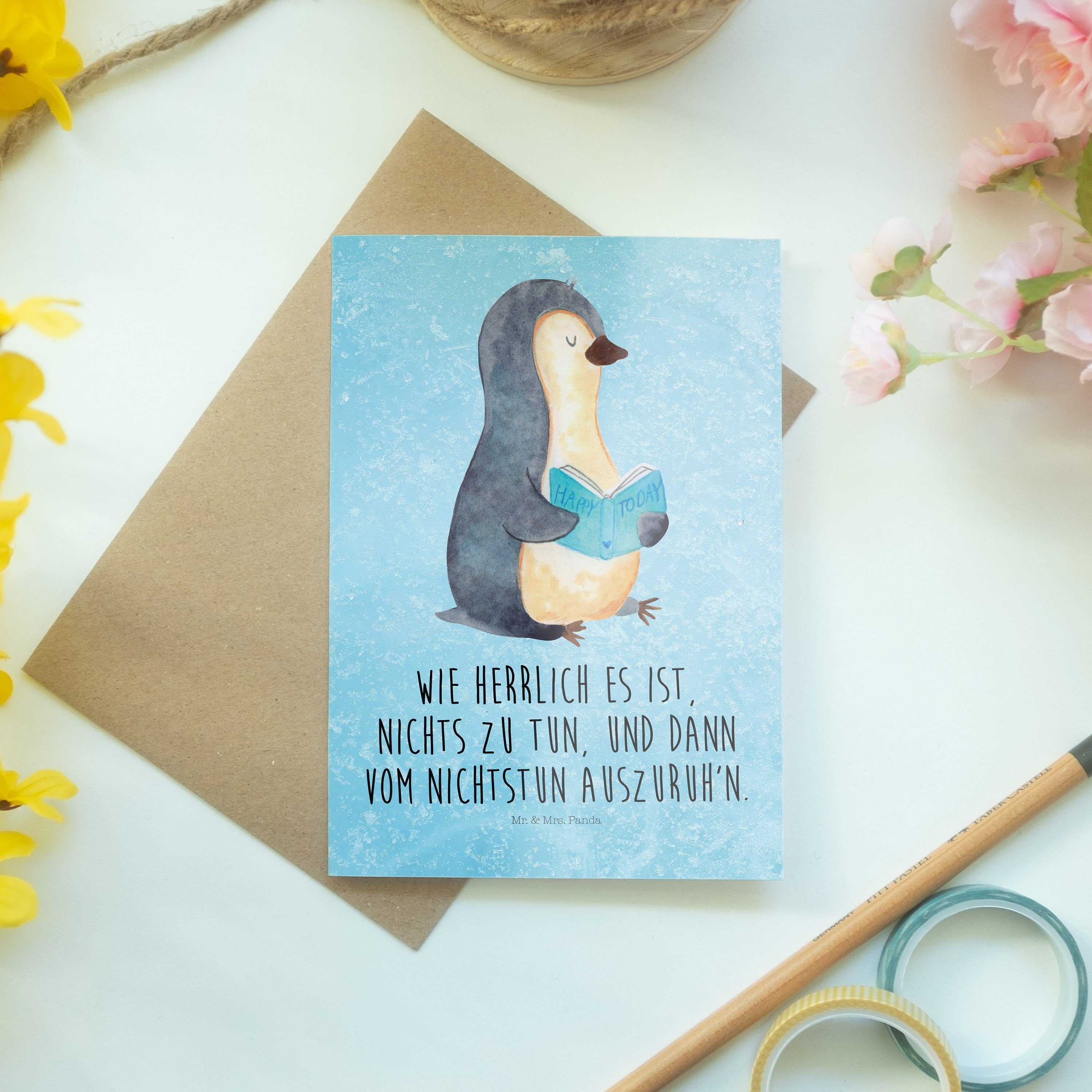Geburt Grußkarte - & Panda Buch Hochzeitskarte, Pinguin - Mr. Mrs. Geschenk, Eisblau Klappkarte,