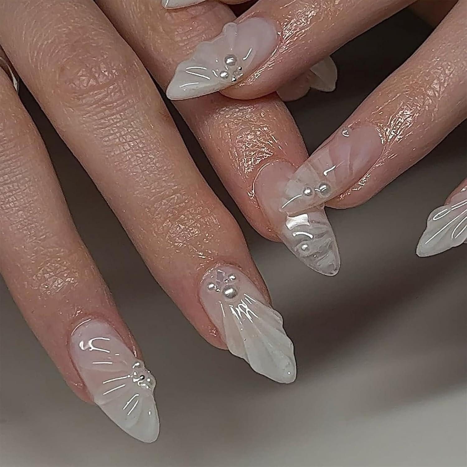 Kunstfingernägel 24 Stück Mandelförmige Press on Nails Mittellang Glanz French Falsche