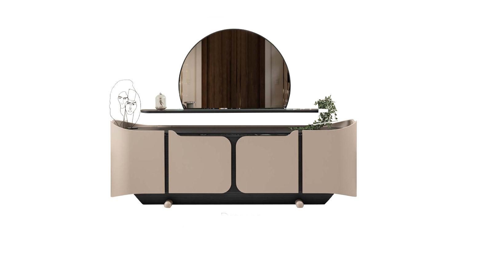 JVmoebel Sideboard Beige Kommode mit Spiegel und Holz, modernes Design (2 St., Sideboard + Spiegel), Made in Europa
