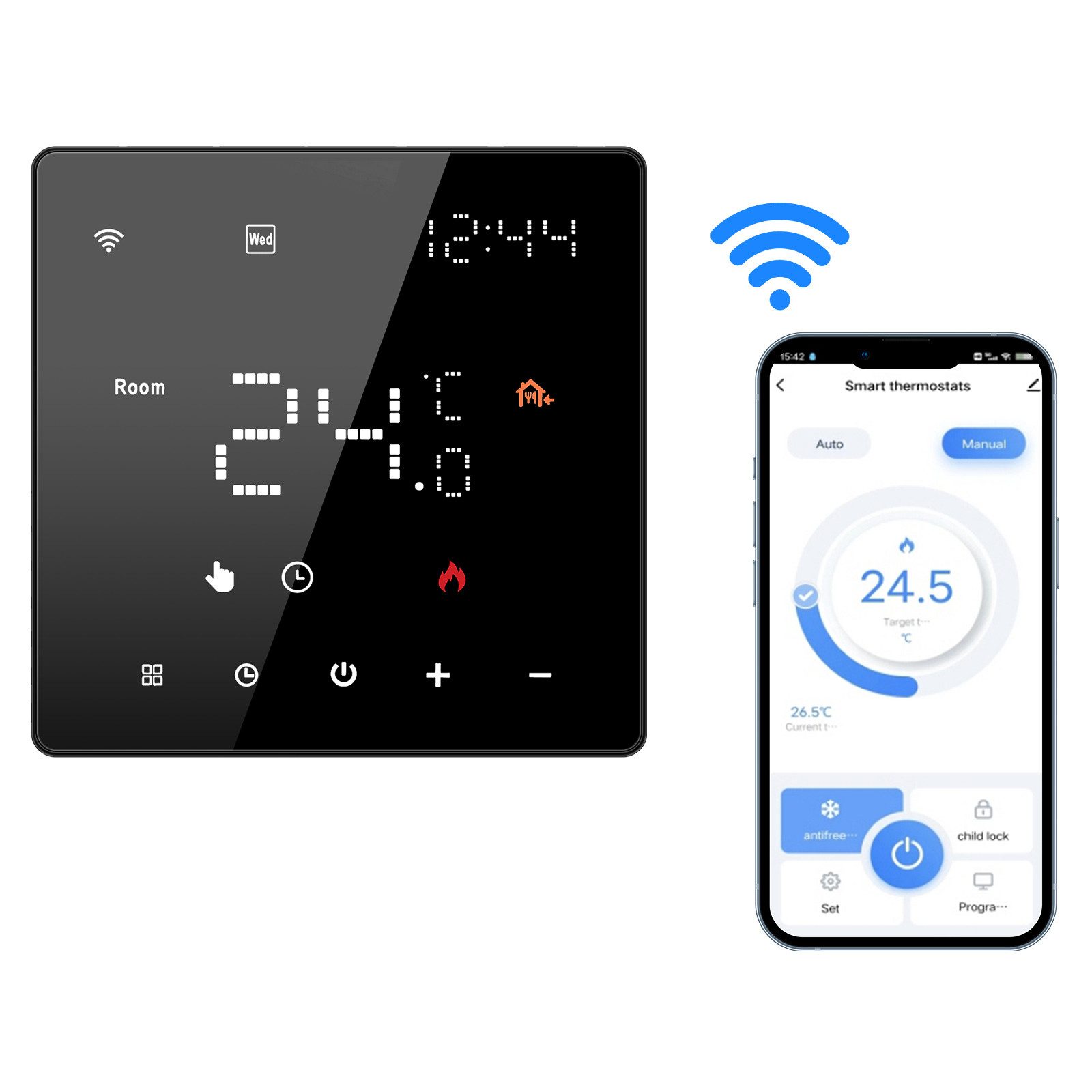 CONENTOOL Smart Thermostat, max. 250 V, Electronic, (1-pc., 16 A, Weekly Programmable, Touchscreen), WiFi Room Thermostat