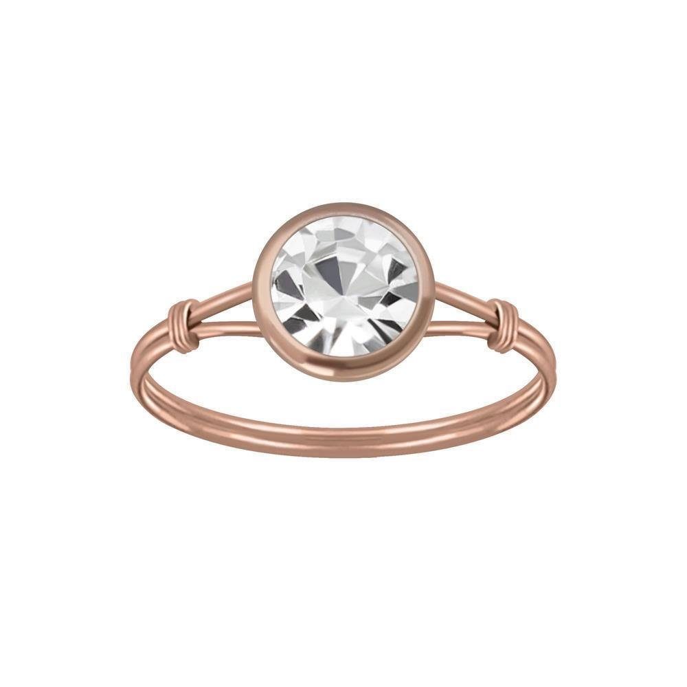 BUNGSA Fingerring Ring mit rundem Kristall aus 925 Silber Damen 54 (17,2) rosegold (Ring, 1-tlg), Frauen Mädchen