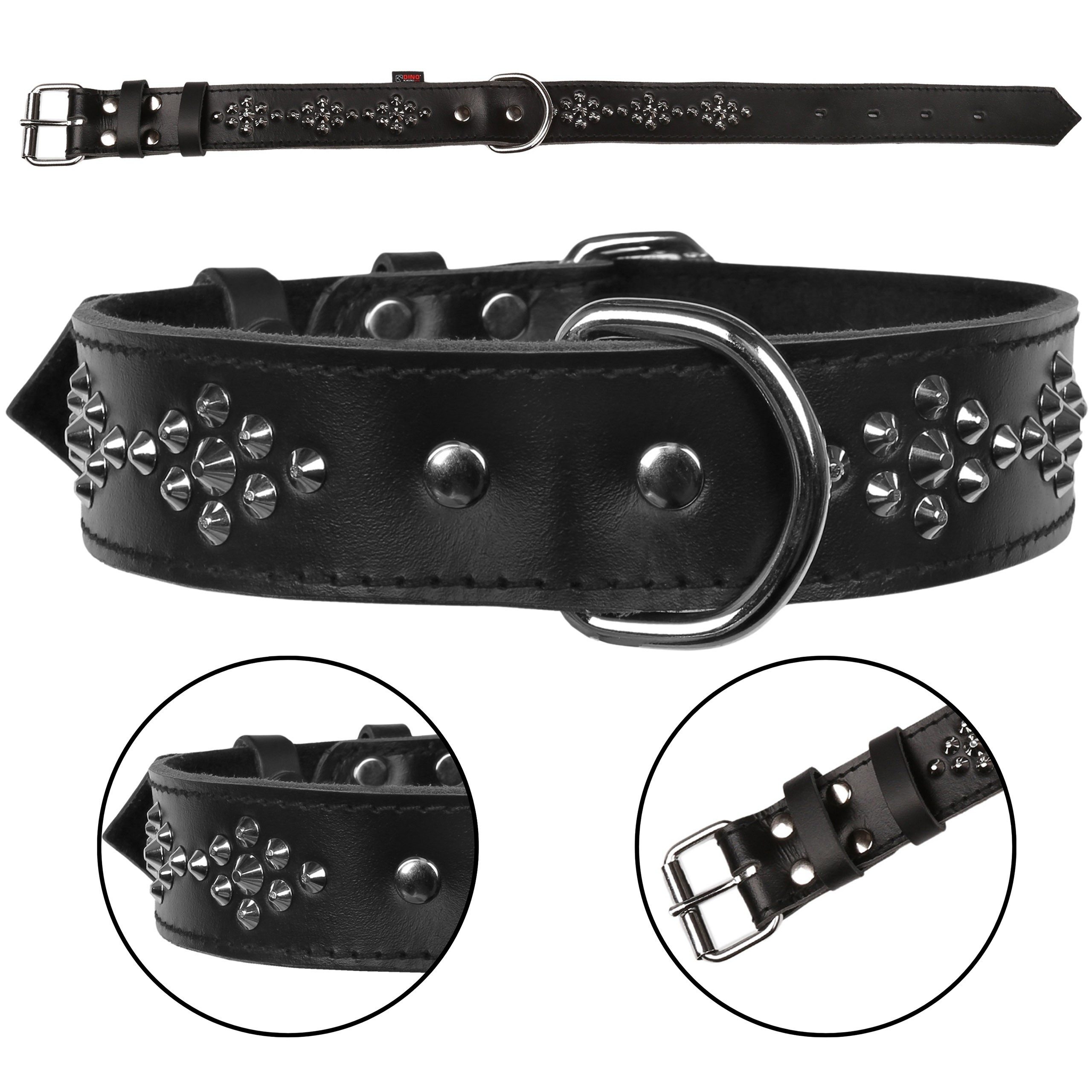 Hunde-Halsband Schwarzes Hundehalsband mit Nieten, 40mm/57cm