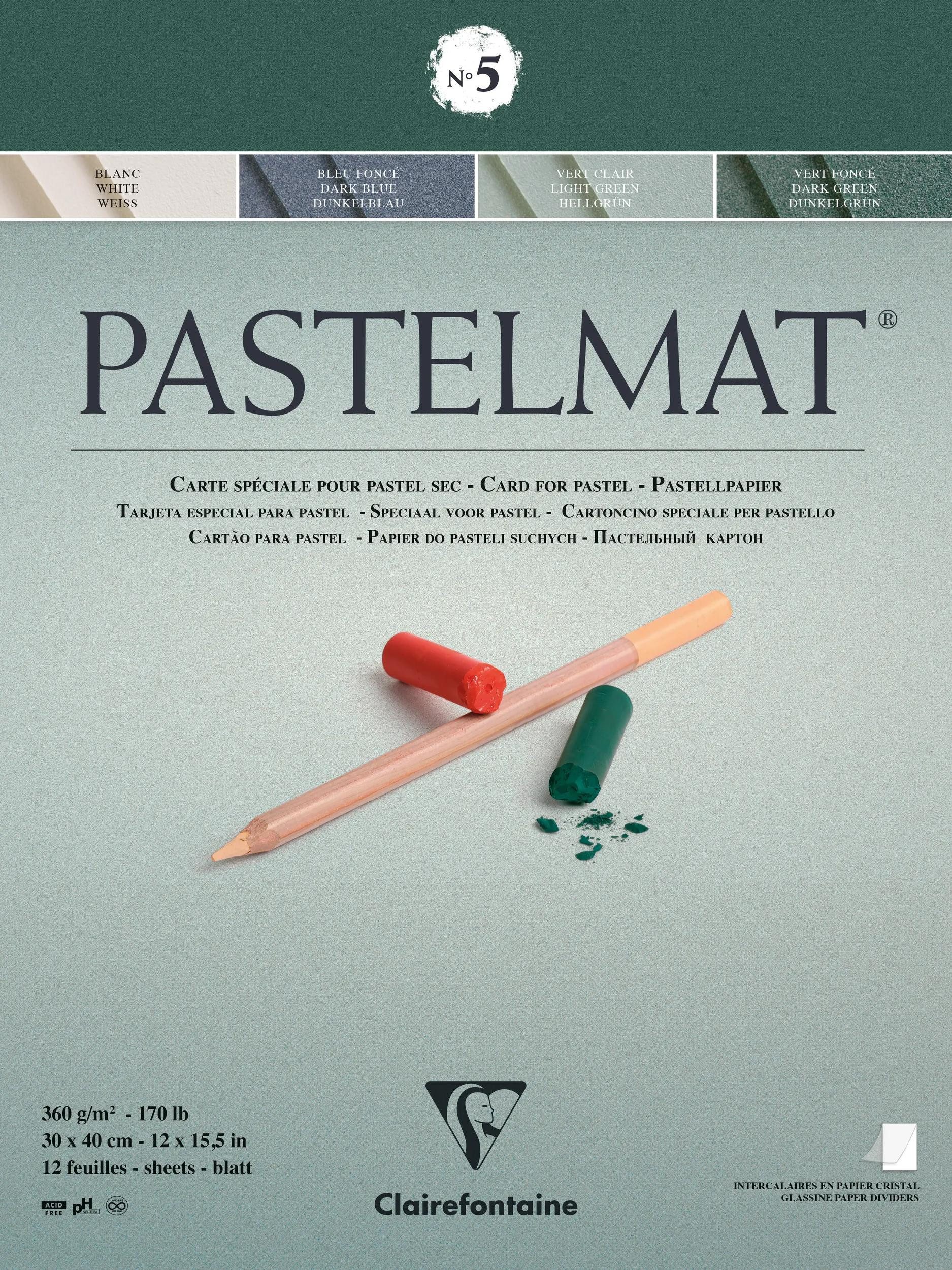 CLAIREFONTAINE Zeichenpapier Pastellblockkopf geleimt 12 Blatt 30x40cm 4 Farben sort. 96115C, Kunst Clairefontaine