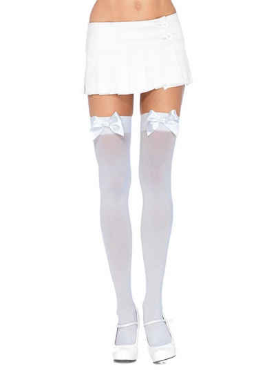 Leg Avenue Kostüm Halterlose Strümpfe mit Schleife weiß, Unverzichtbares Accessoire für Damen, vielseitig kombinierbares Kostümzubehör