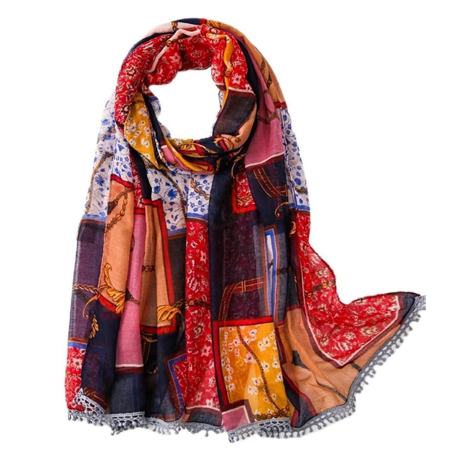 LuxusKollektion XXL-Schal Schal Damen Oversize mit Fransen 180x90cm bunt, (1-St)