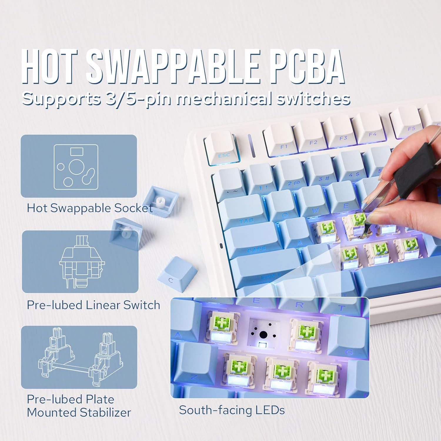 nsihing AULA F75 Mechanische Tastatur, 75%, Hot Swap, Knopf, RGB Gaming-Tastatur – Bild 4 von 5