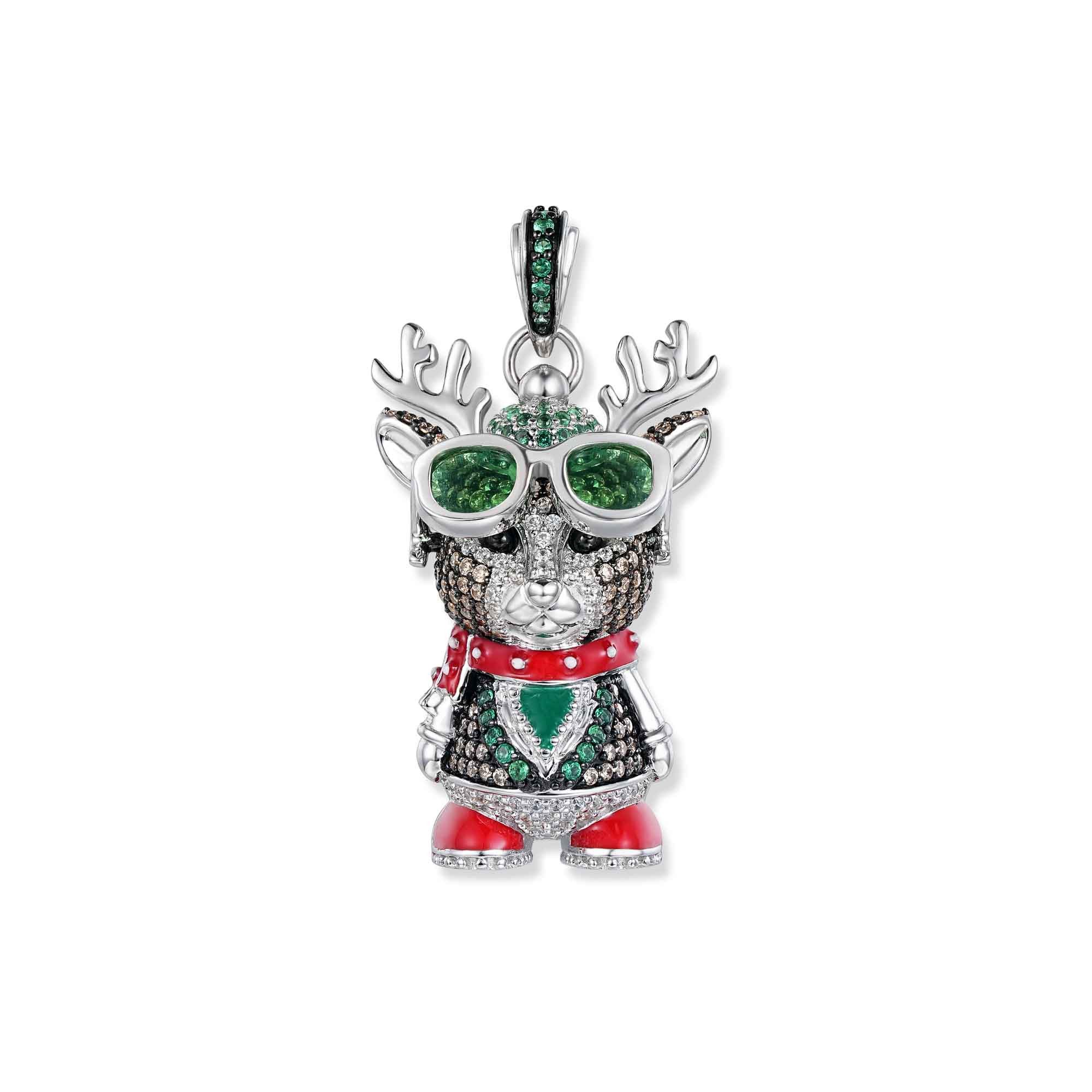Seinerzeit FLORA & FAUNA Kettenanhänger Remi Rentier Anhänger limited (1-tlg), Material: 925 Sterling Silber, rhodiniert, geschwärzt mit Emaille