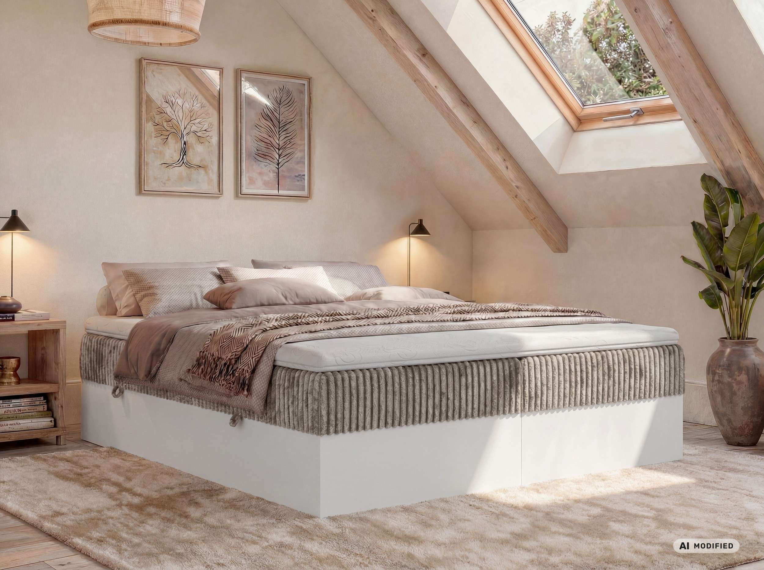 MKS MÖBEL Boxbett TRAVIT ZERO (Boxspringbett - Ser, Bett, Polsterbett mit integrierten Matratzen, 2 Bettkästen, H3/H4), Topper T25 oder Visco optional, ohne Kopfteil