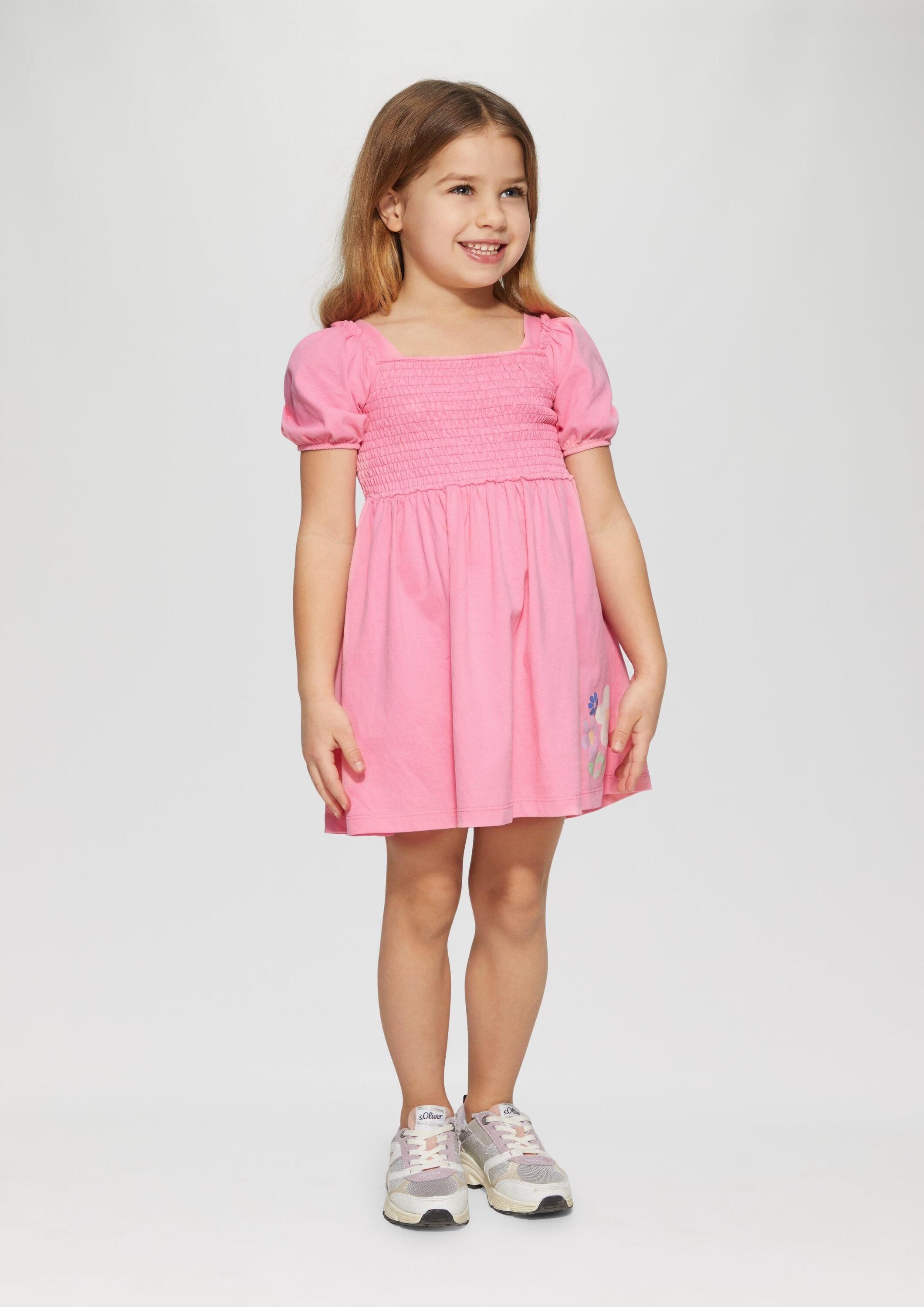 s.Oliver Minikleid Kleid Kurzes Kleid mit Glitzerprint und Smok-Detail – Bild 3 von 5